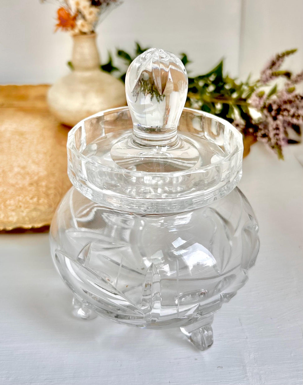 Vintage Crystal Candy Dish with Lid: Brilliant Cut Glass Bowl