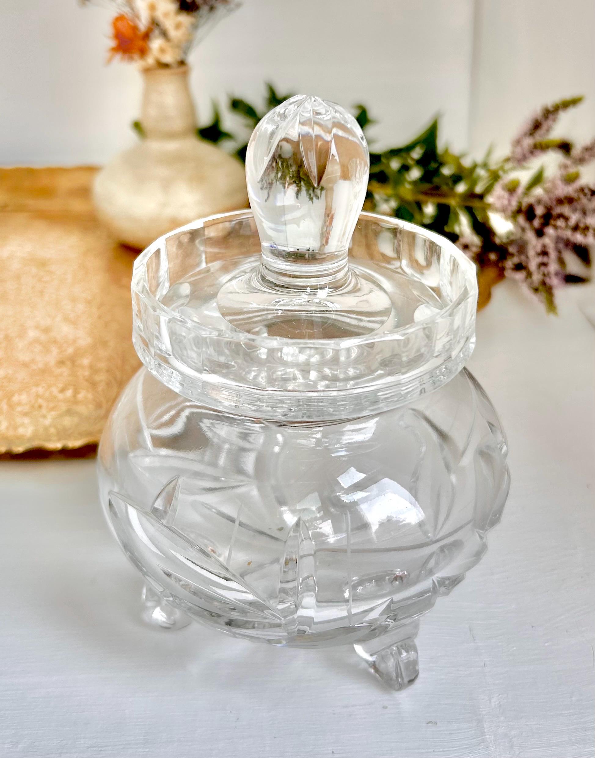 Vintage Crystal Candy Dish with Lid: Brilliant Cut Glass Bowl