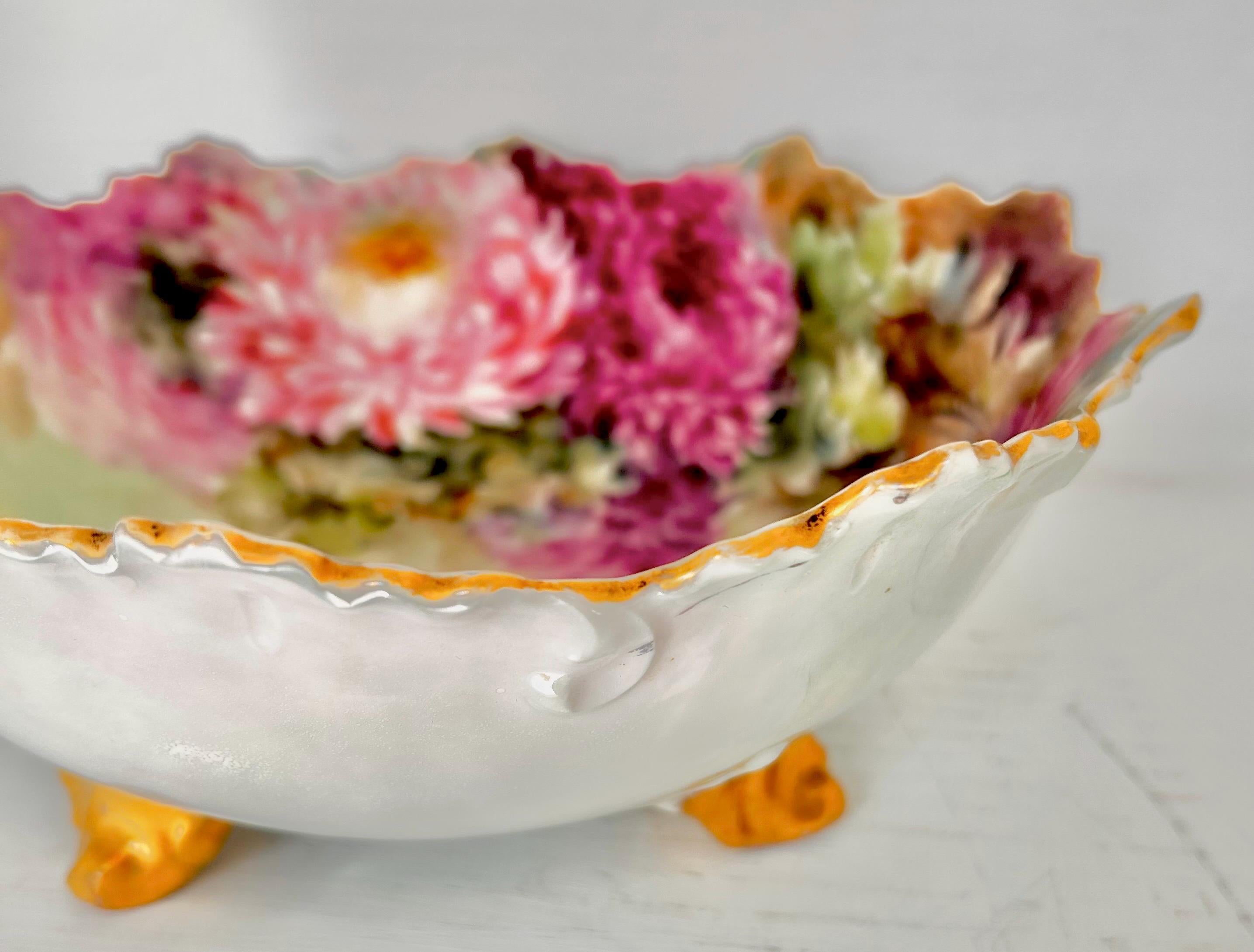 Vintage Porcelain Bowl Handpainted with Chrysanthemums, Limoges France