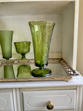Vintage Green Glass Harvest Grape Pattern Pedestal Vases and Compote: Choose from 4