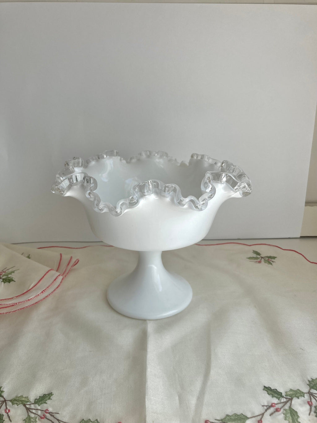 Vintage Fenton Silvercrest Milk Glass: Crimped Bowl or Serving Tray
