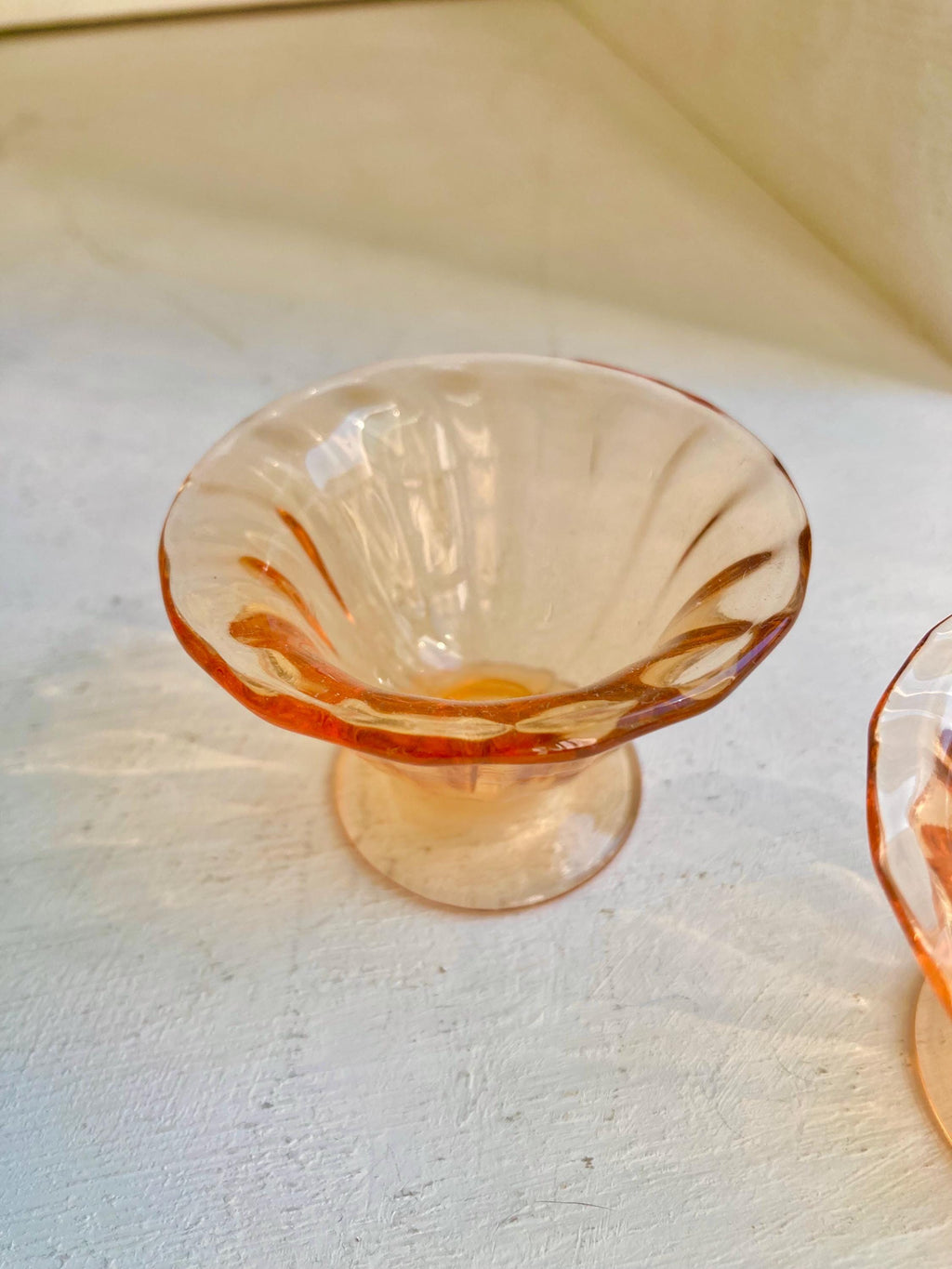 Vintage Fostoria Amber Glass Nut Cups - Swirl Pattern, Set of 2