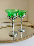 Midcentury Farber Bros Chrome Stem Glassware: Art Nouveau Cocktail Glasses