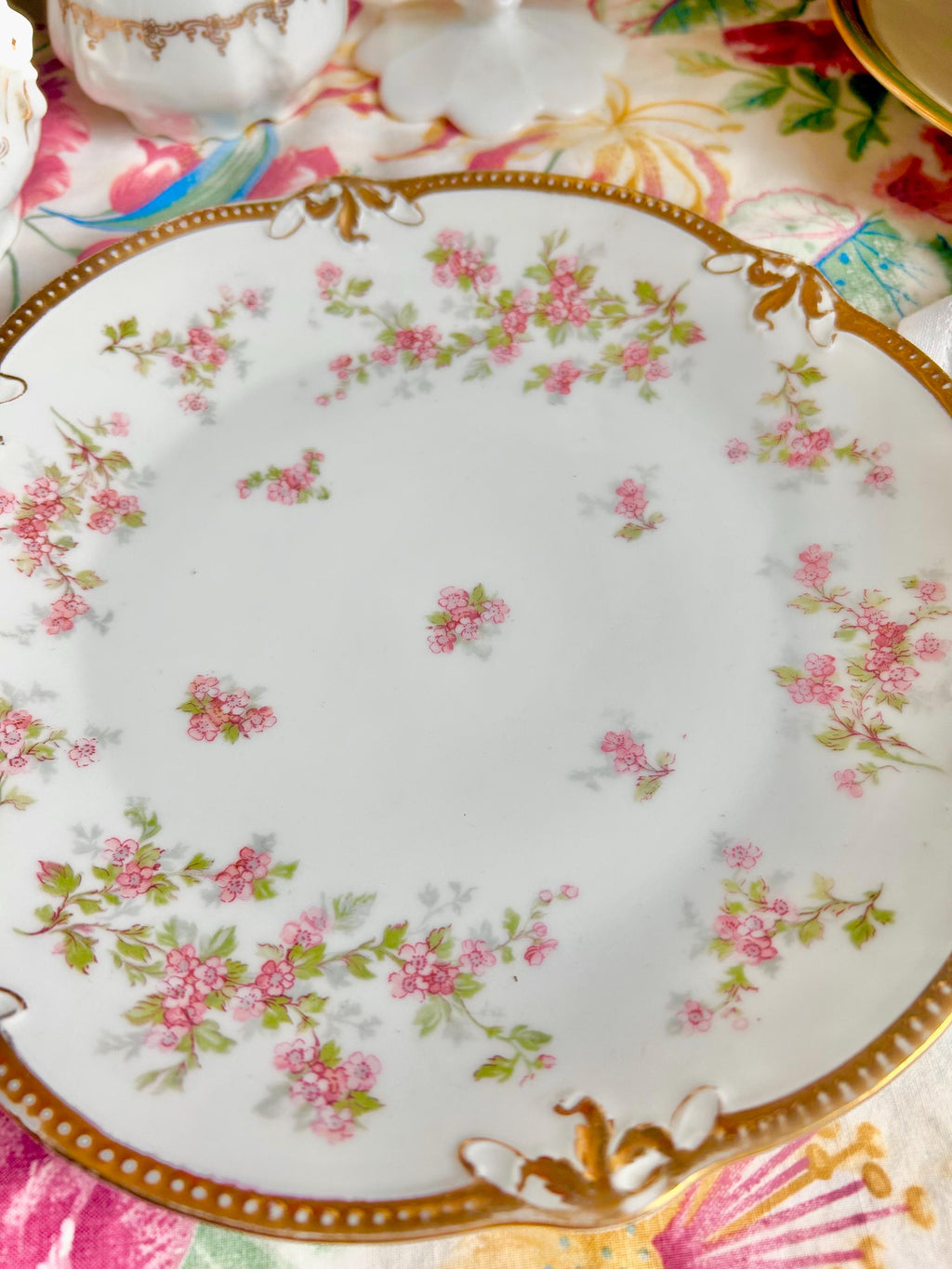 Vintage Blenheim China Plate: Pink Blossom Pattern, Gold Trim