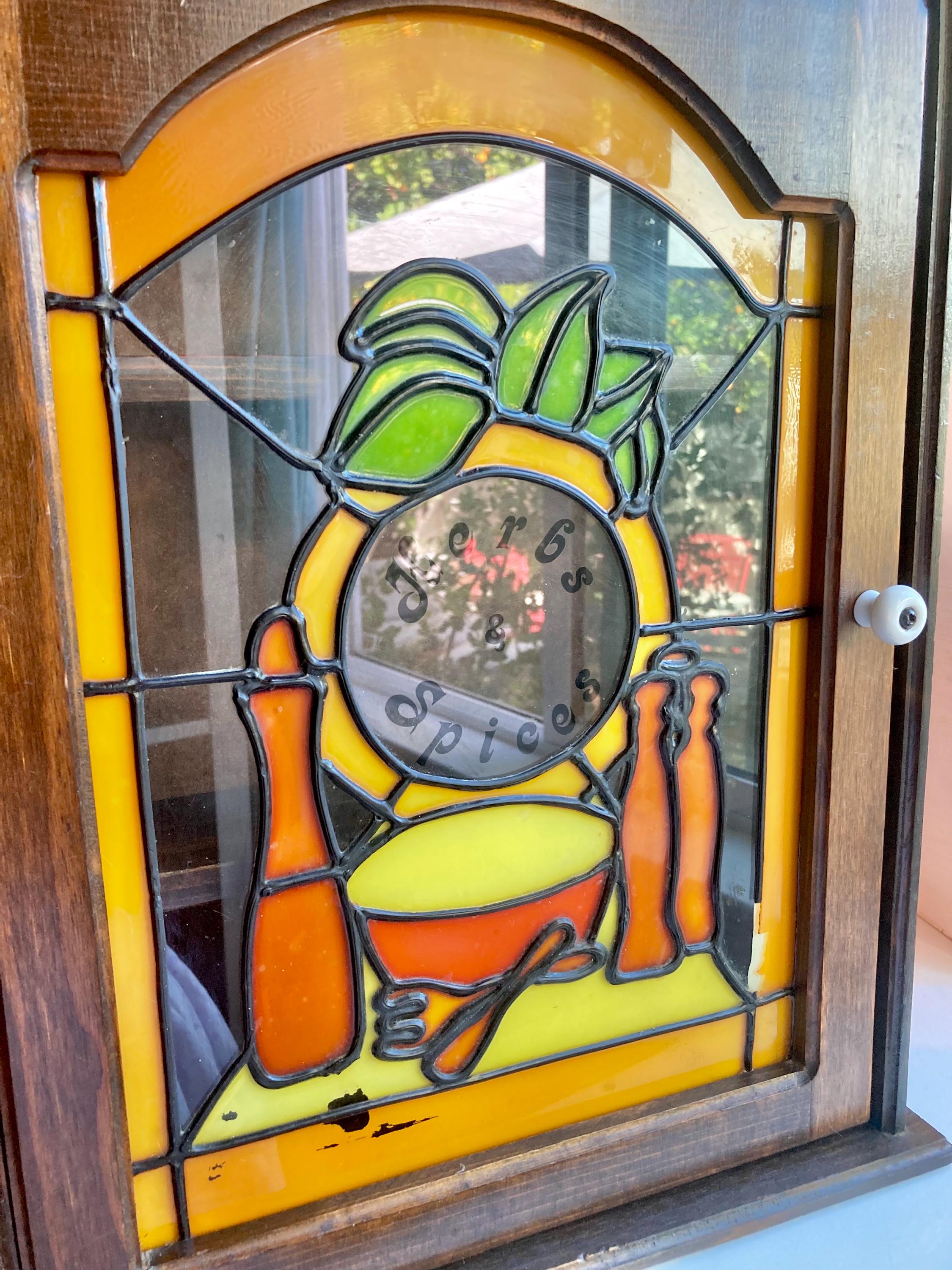 Vintage Stained Glass Spice Cabinet: Montgomery Ward Americana Pantry