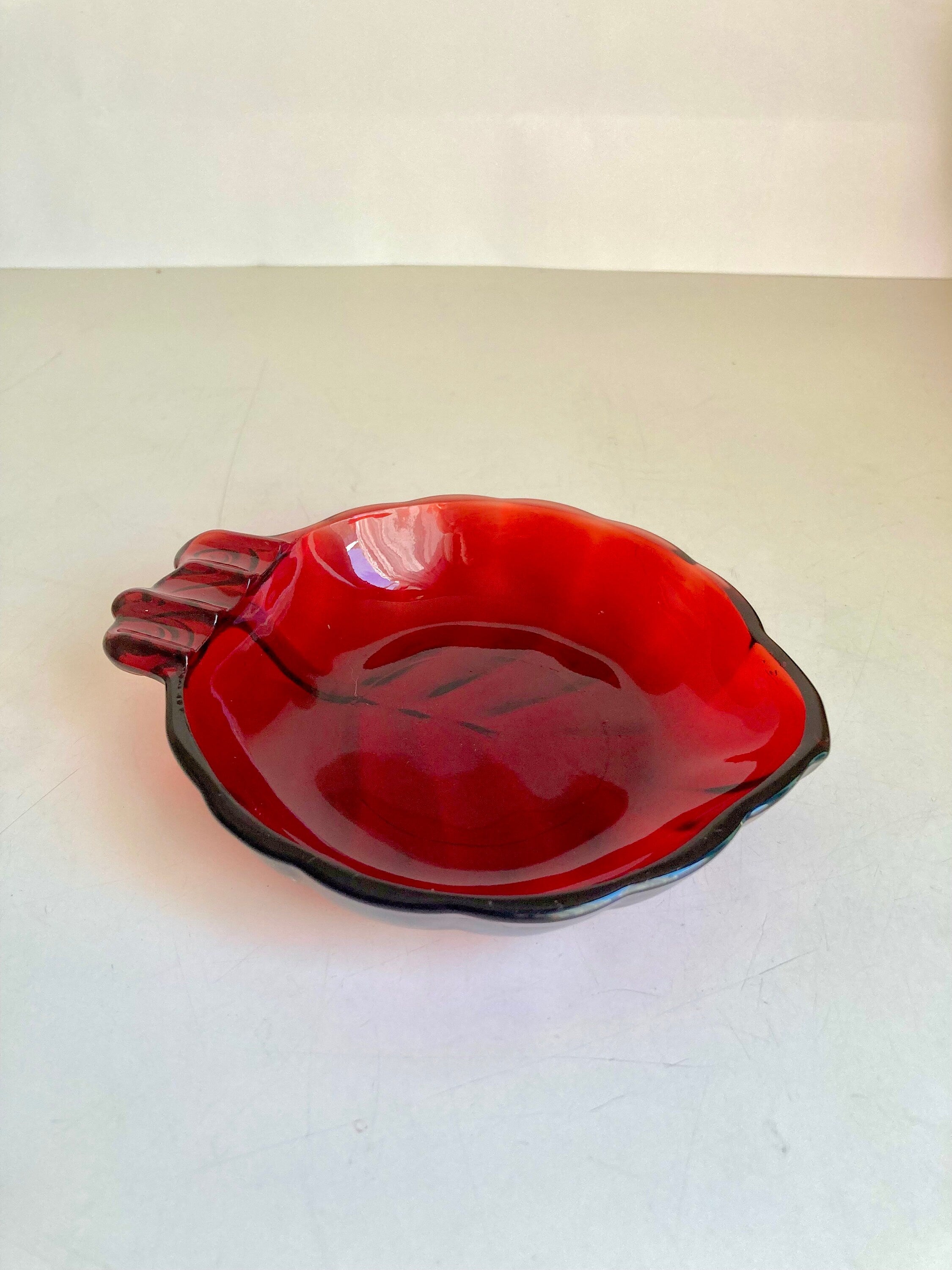 Anchor Hocking Ruby Red Glass Leaf Ashtray