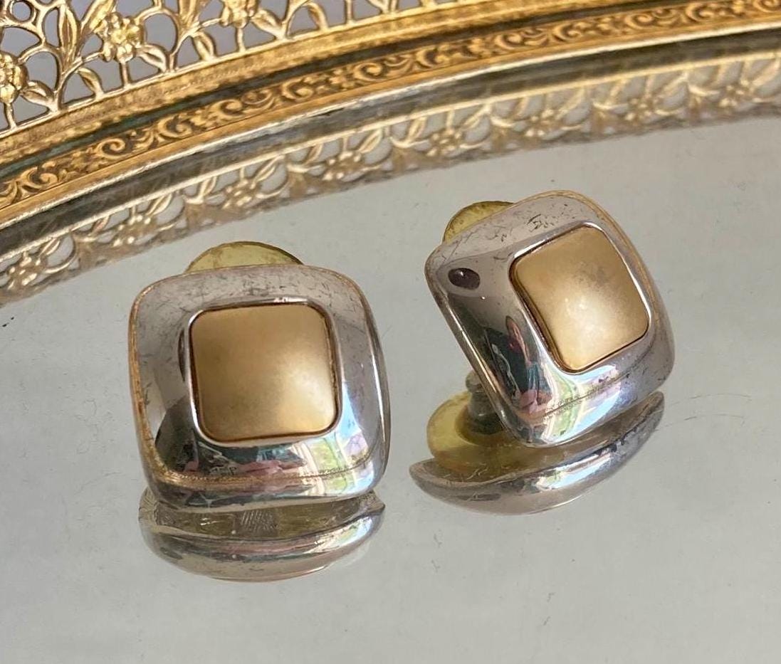 1980s Two-Tone Square Earrings: Gold & Silver Tone