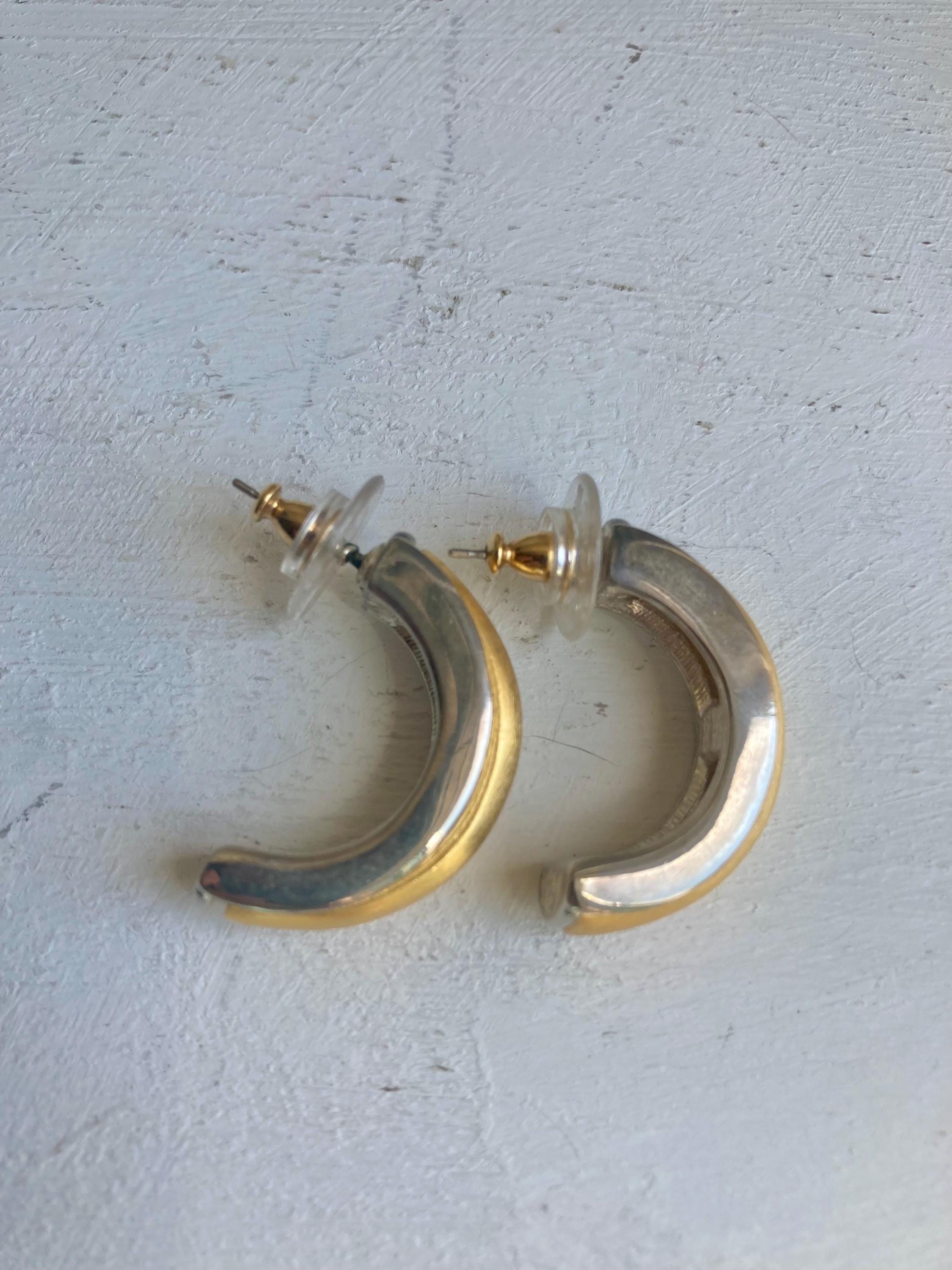 Vintage 1980s Two-Tone Half Hoop Earrings: Gold & Silver Tone