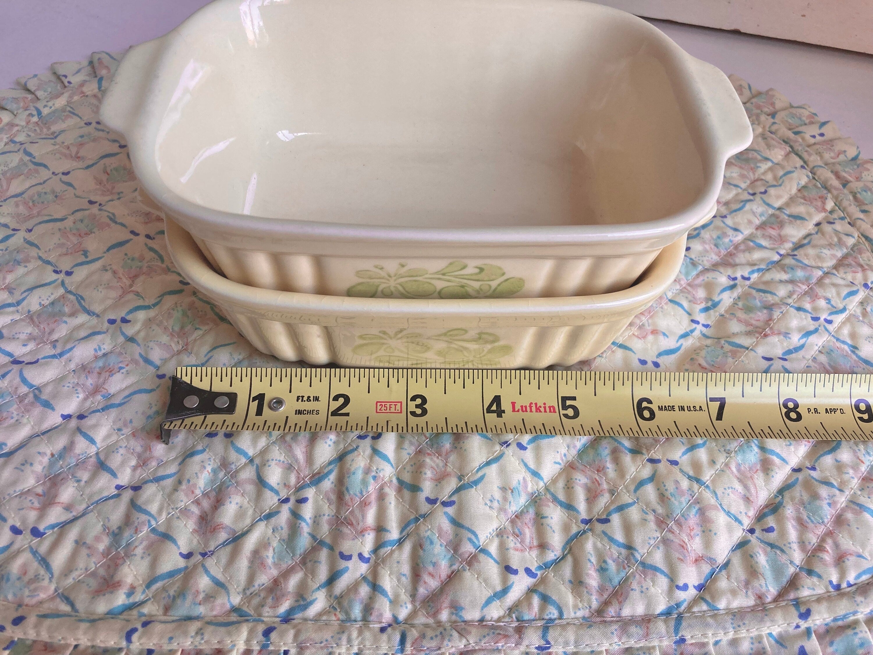 Vintage Pfaltzgraff Loaf Casserole Dishes: Pale Lemon Floral Stoneware, Set of 2