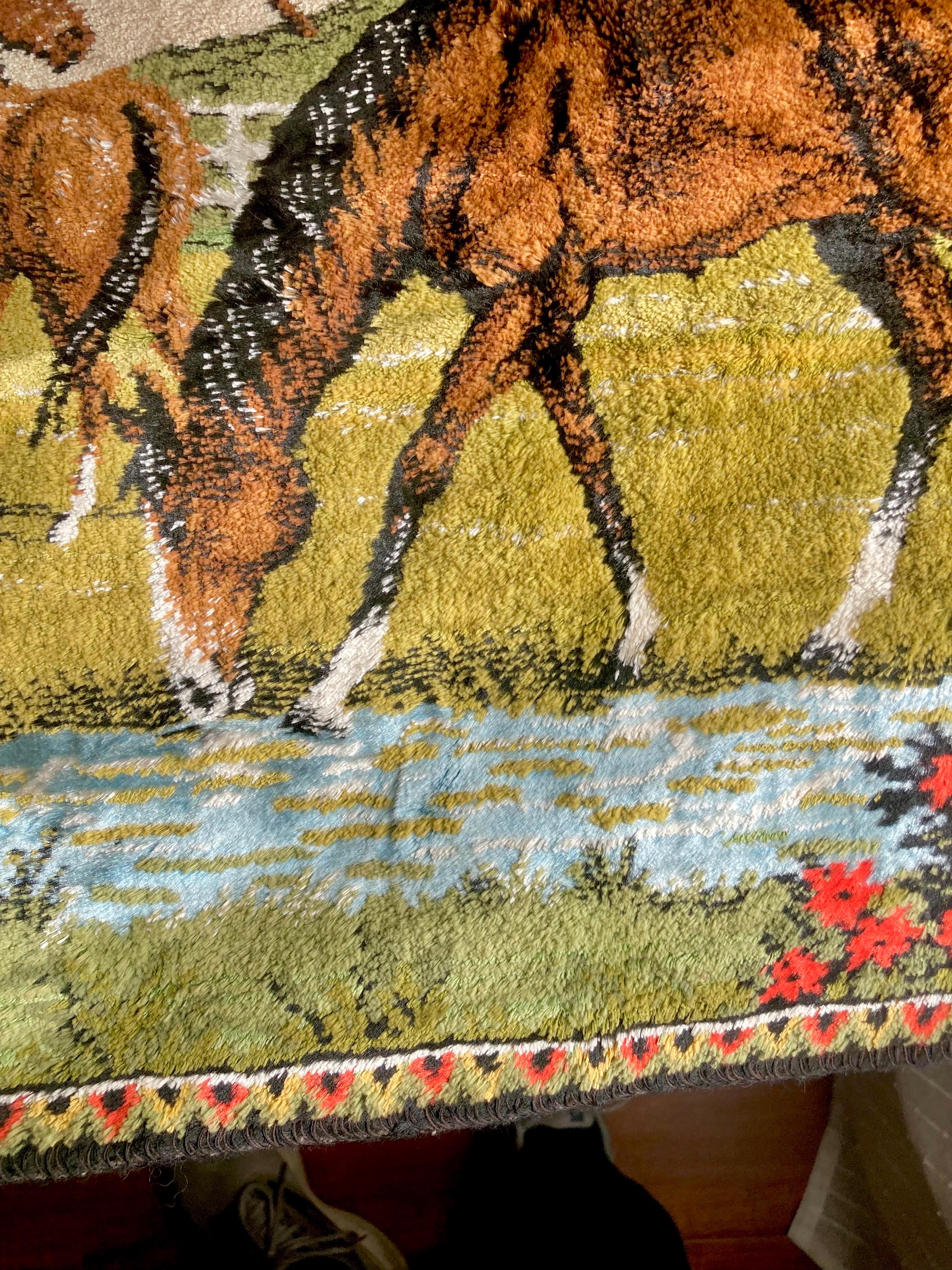 Vintage Italian Horse Tapestry: Kitsch Western Wall Hanging