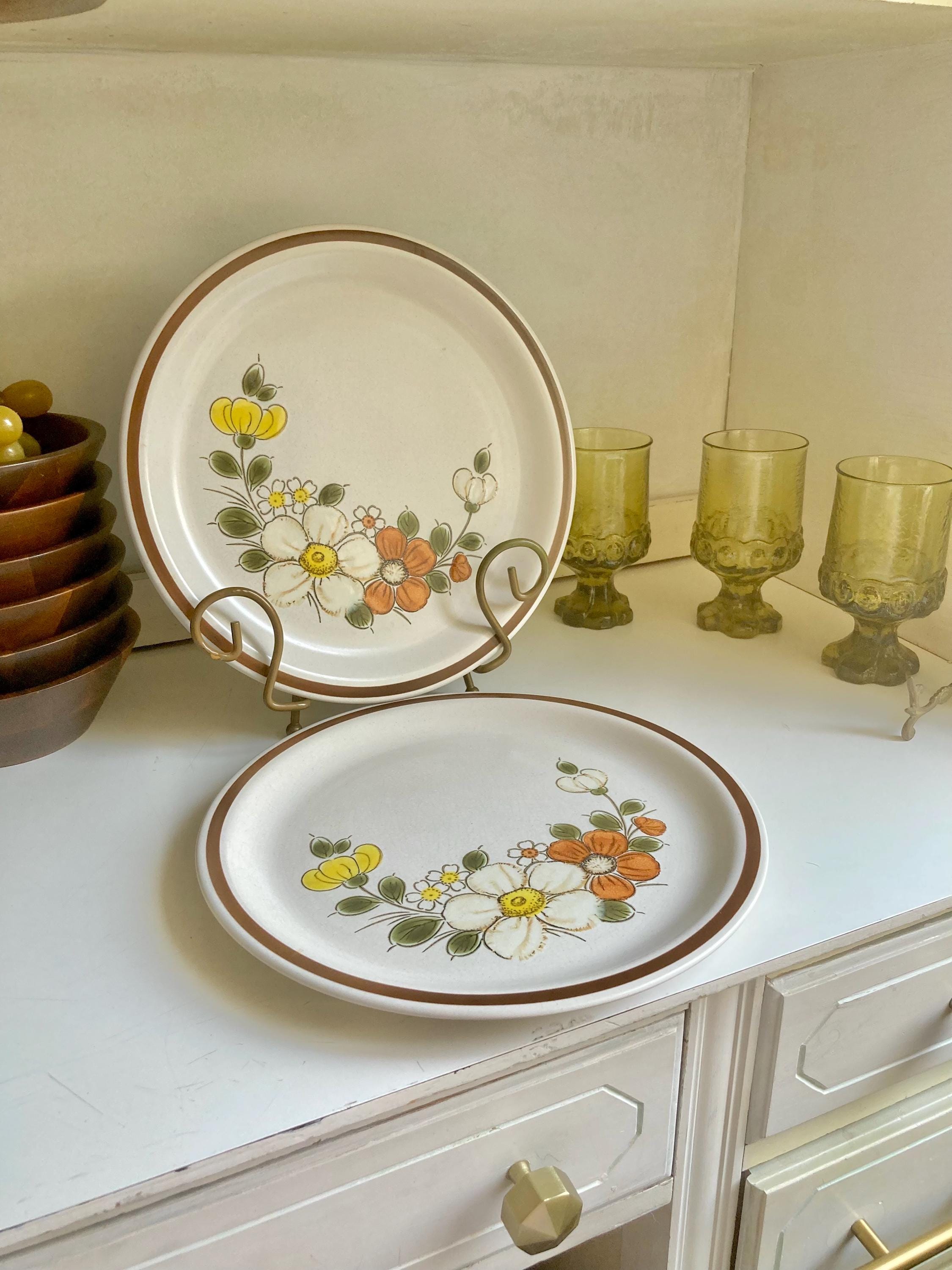Vintage Woodhaven Sunnybrook Stoneware Dinner Plates - Floral Cottage Set of 2