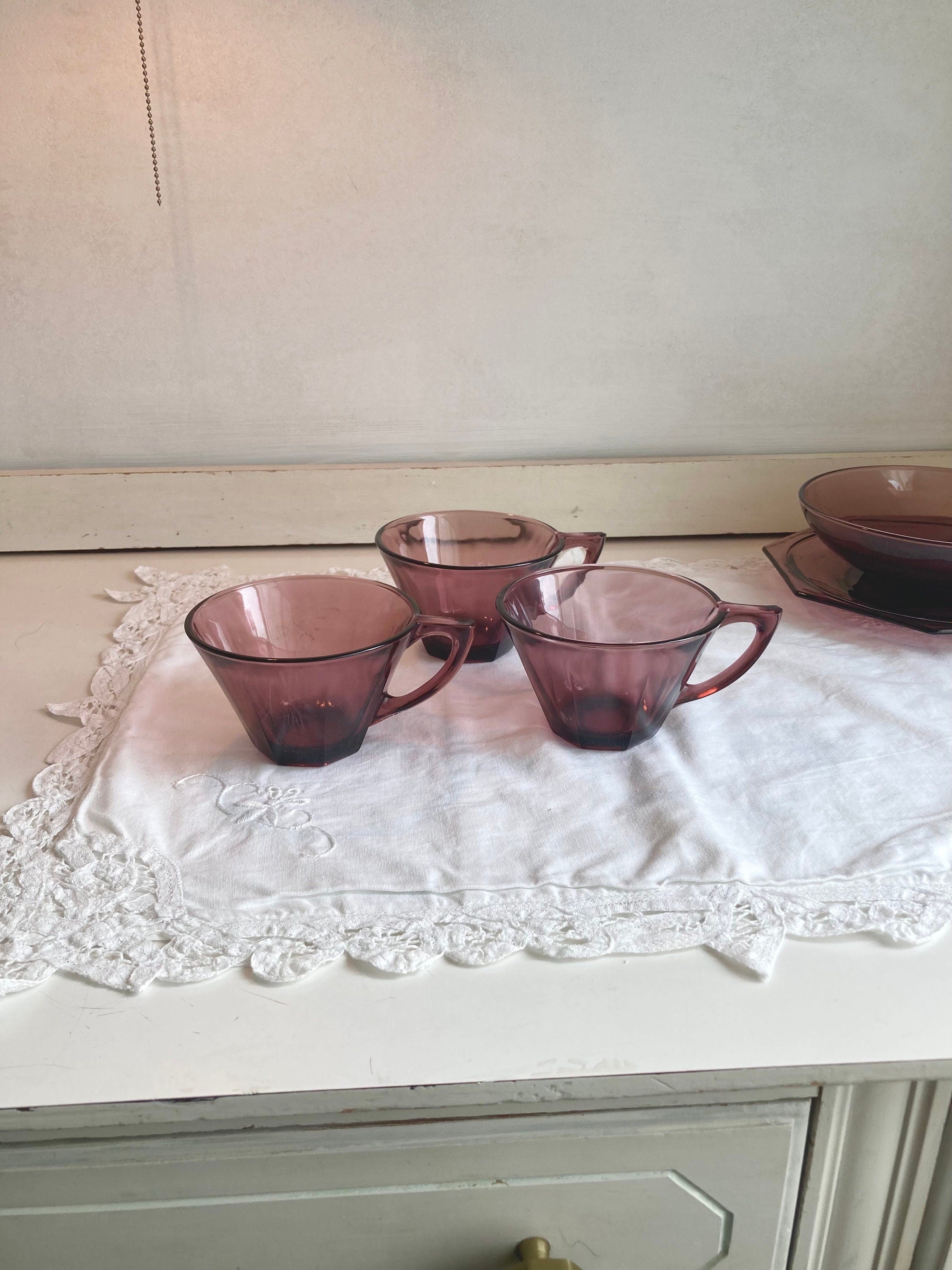 Moroccan Amethyst Hazel Atlas Teacups - Set of 3