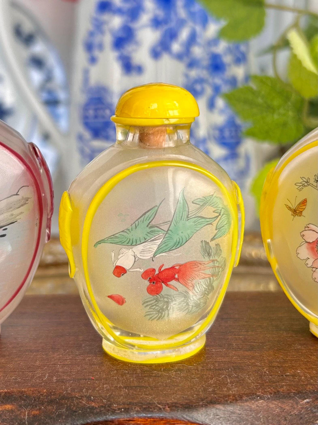 Vintage Chinese reverse Painted Carved Glass Snuff Bottles, 2-3 inch, Sold Individually