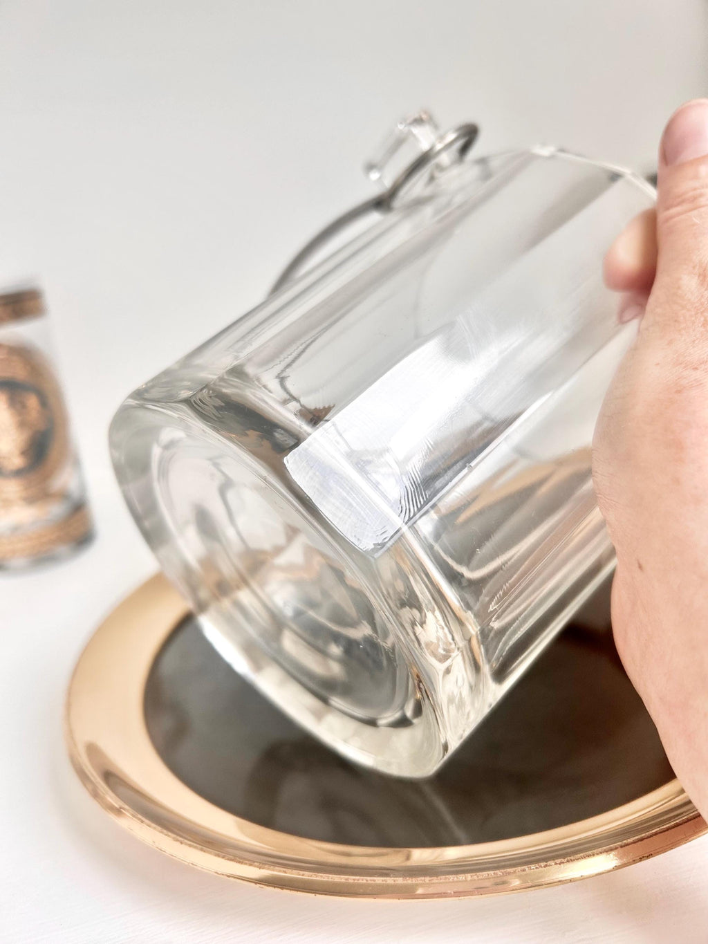 Vintage Paneled Glass Ice Bucket: Stainless Steel Handle Cocktail Serving Pail