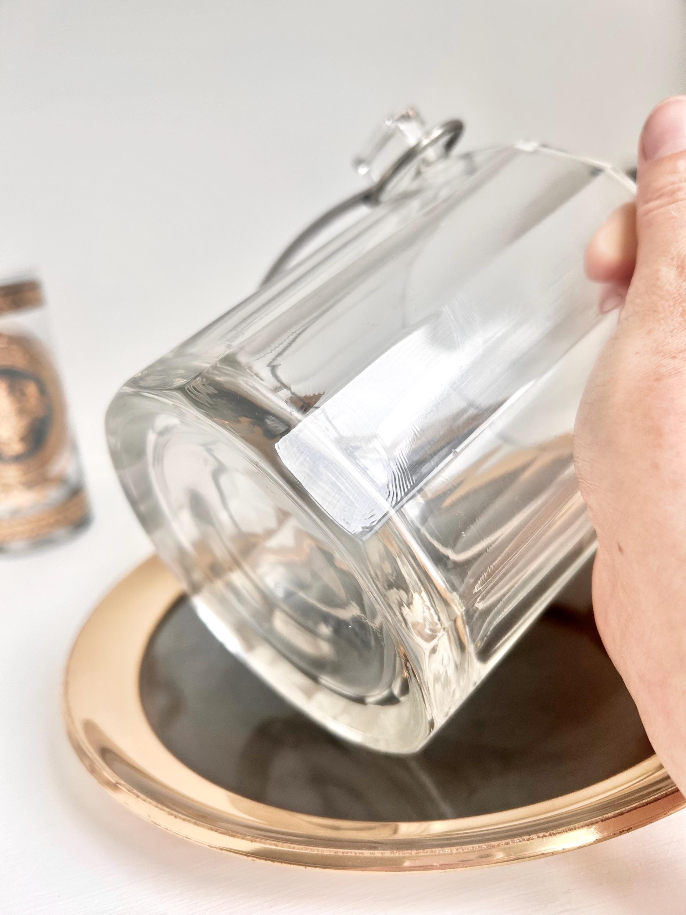 Vintage Paneled Glass Ice Bucket: Stainless Steel Handle Cocktail Serving Pail