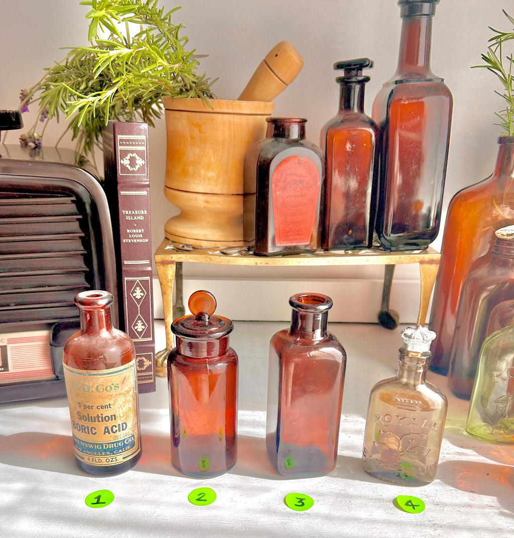 Vintage Amber Apothecary Bottles: Collectible Chemist & Liquor Glass - Sold Individually