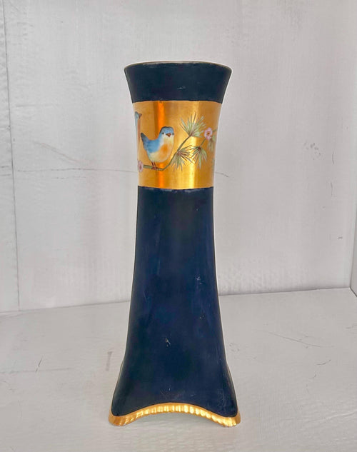 Heinrich & Co Selb Antique Vase with Bluebirds, Large Dark Blue
