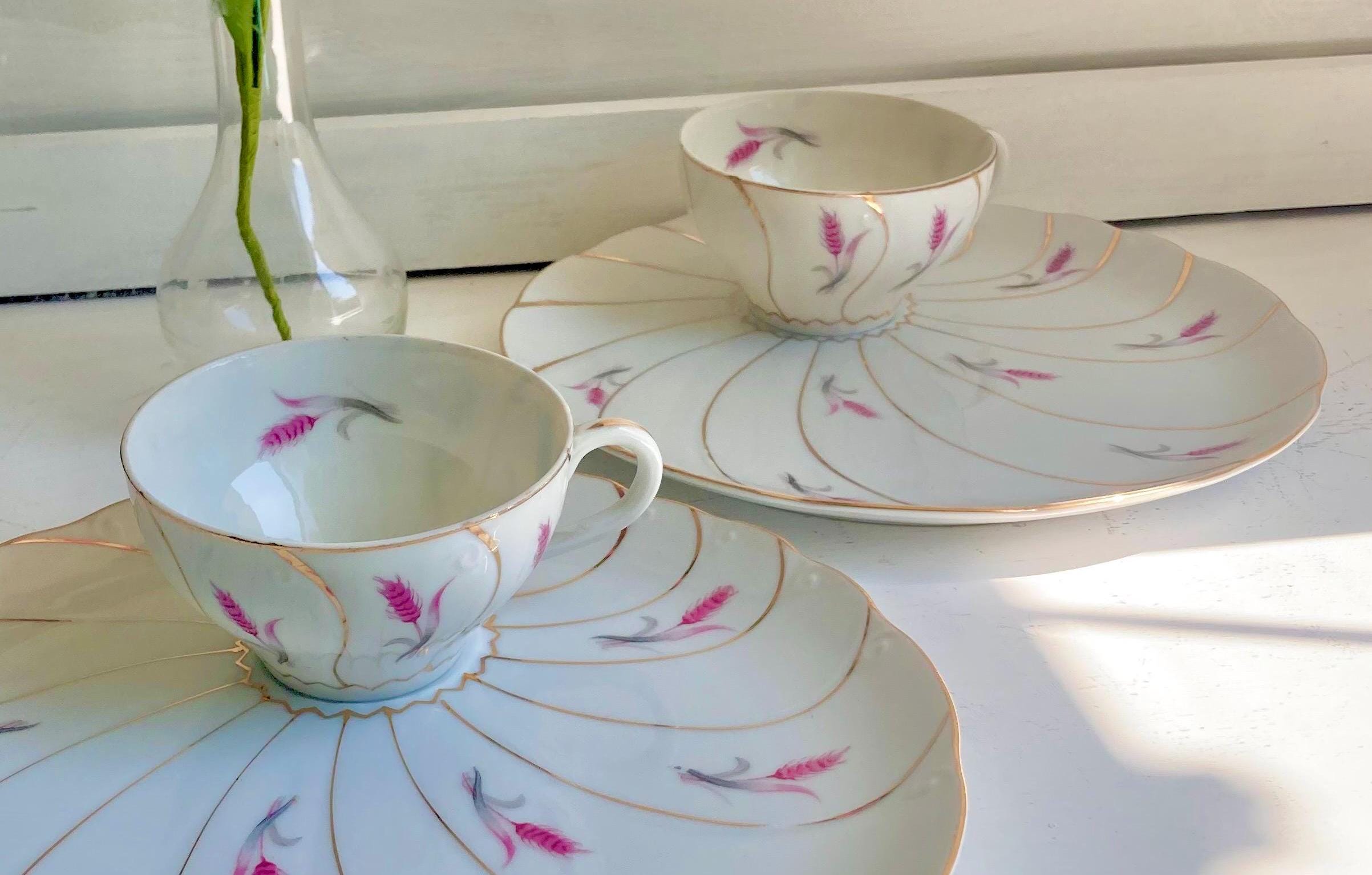 Vintage Yamaka Japan Porcelain Snack Set: Pink Wheat & Gold