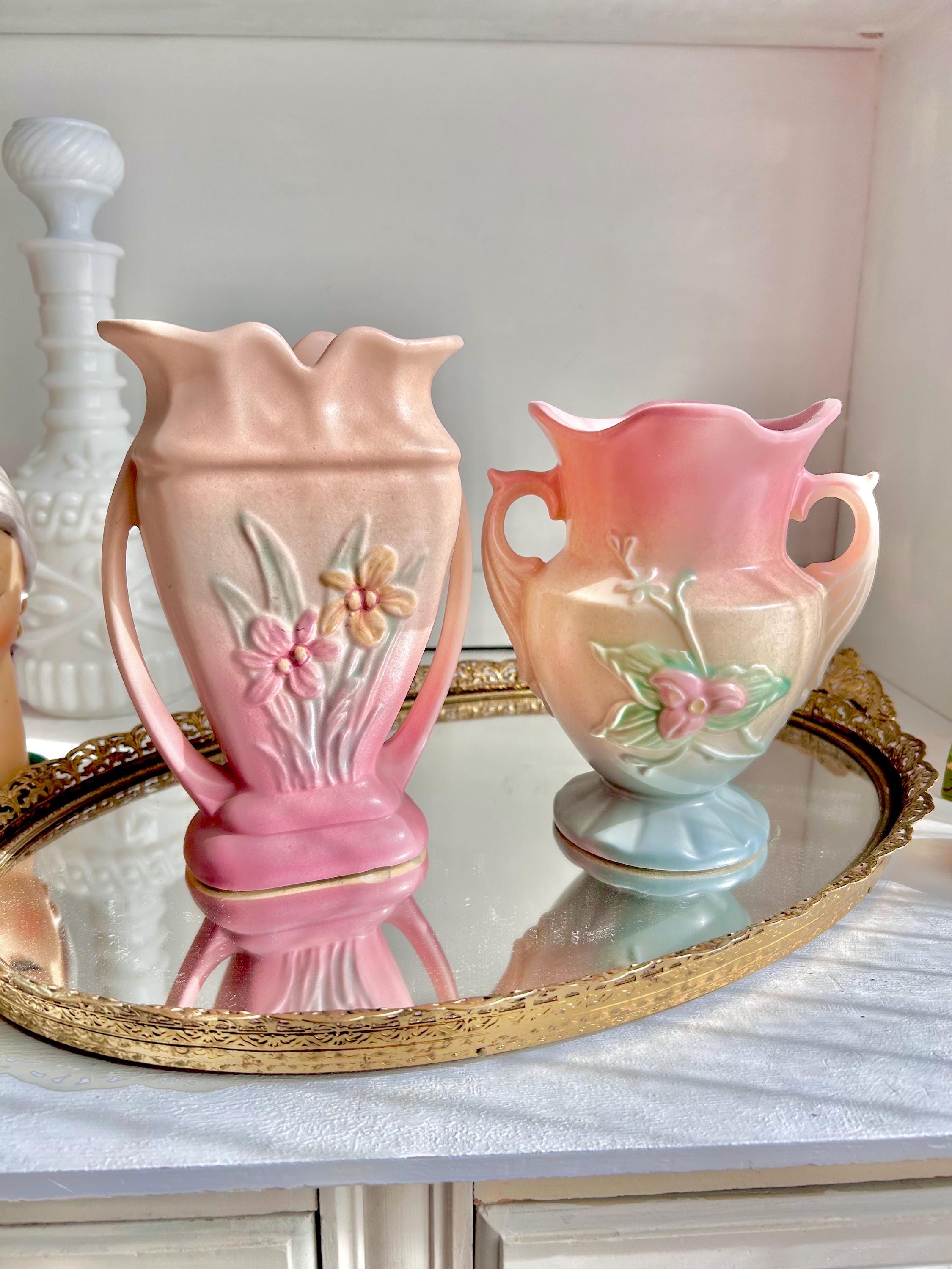 Vintage Hull Art Pottery Vase: Pink Floral Urn with Handles