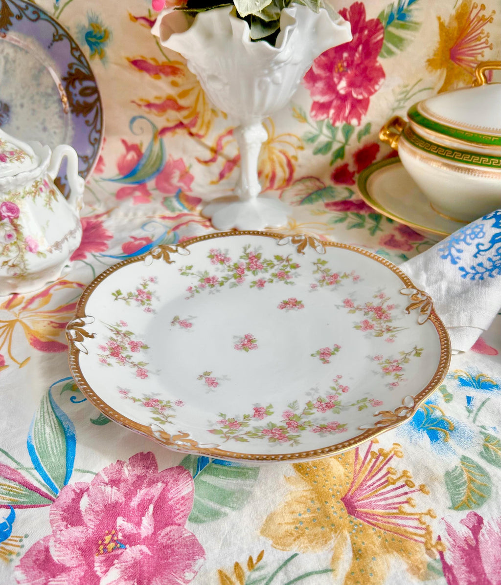 Vintage Blenheim China Plate: Pink Blossom Pattern, Gold Trim