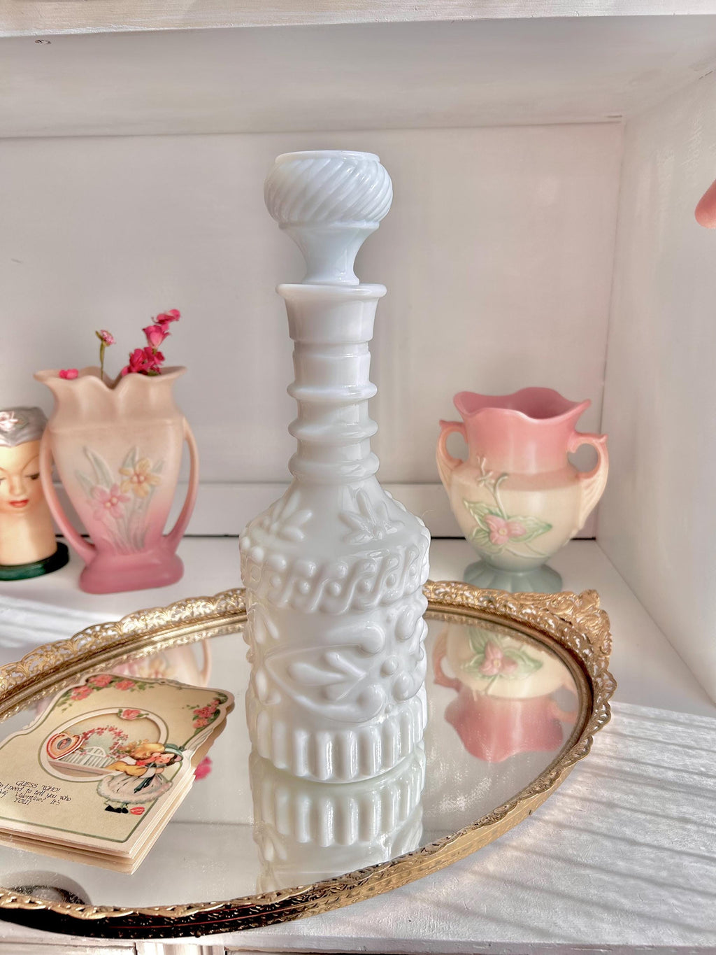 Vintage Jim Beam Milk Glass Decanter – Opaque White Liquor Bottle, Textured
