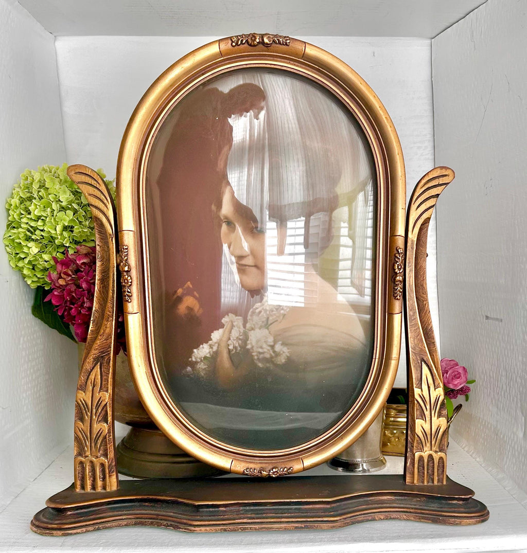 Antique Gilt Wooden Mantel Frame with Swivel Picture
