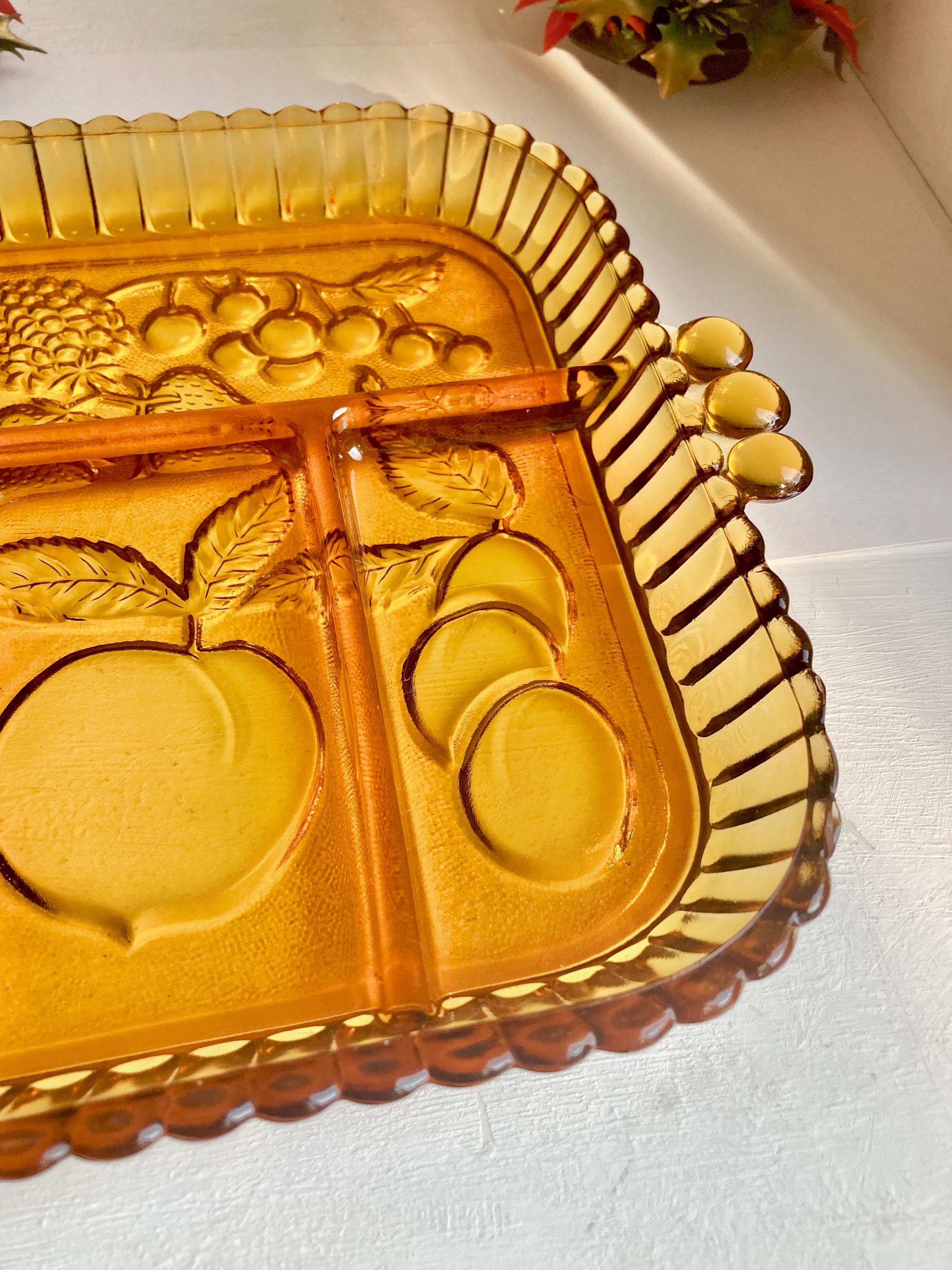 Vintage Amber Glass Tray: Indiana Glass Harvest Divided Platter