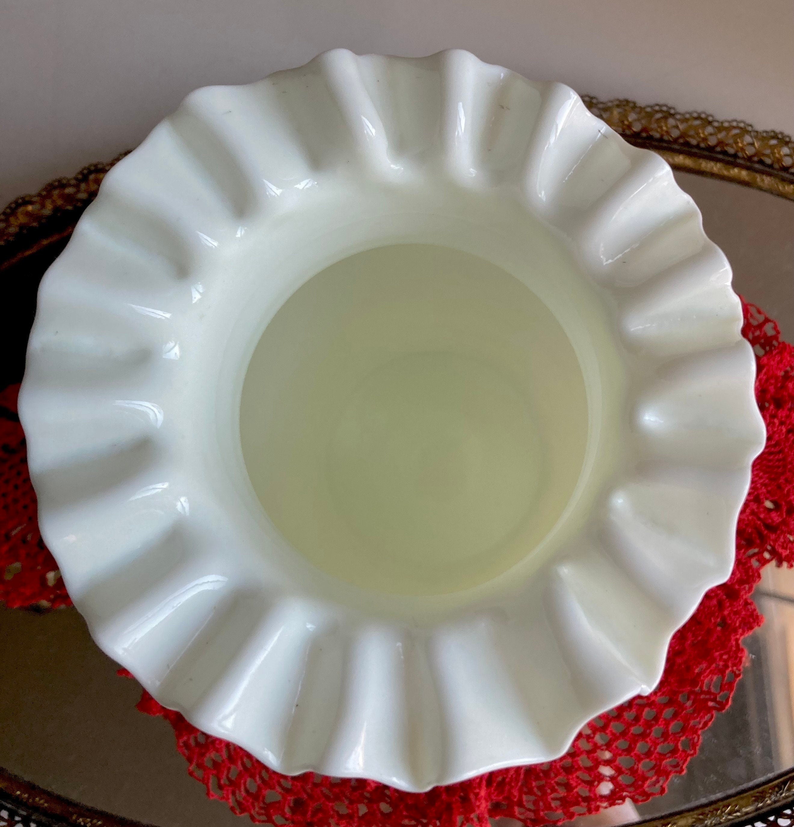 Vintage Blown Milk Glass, Crimped Rim Vase - Portugal