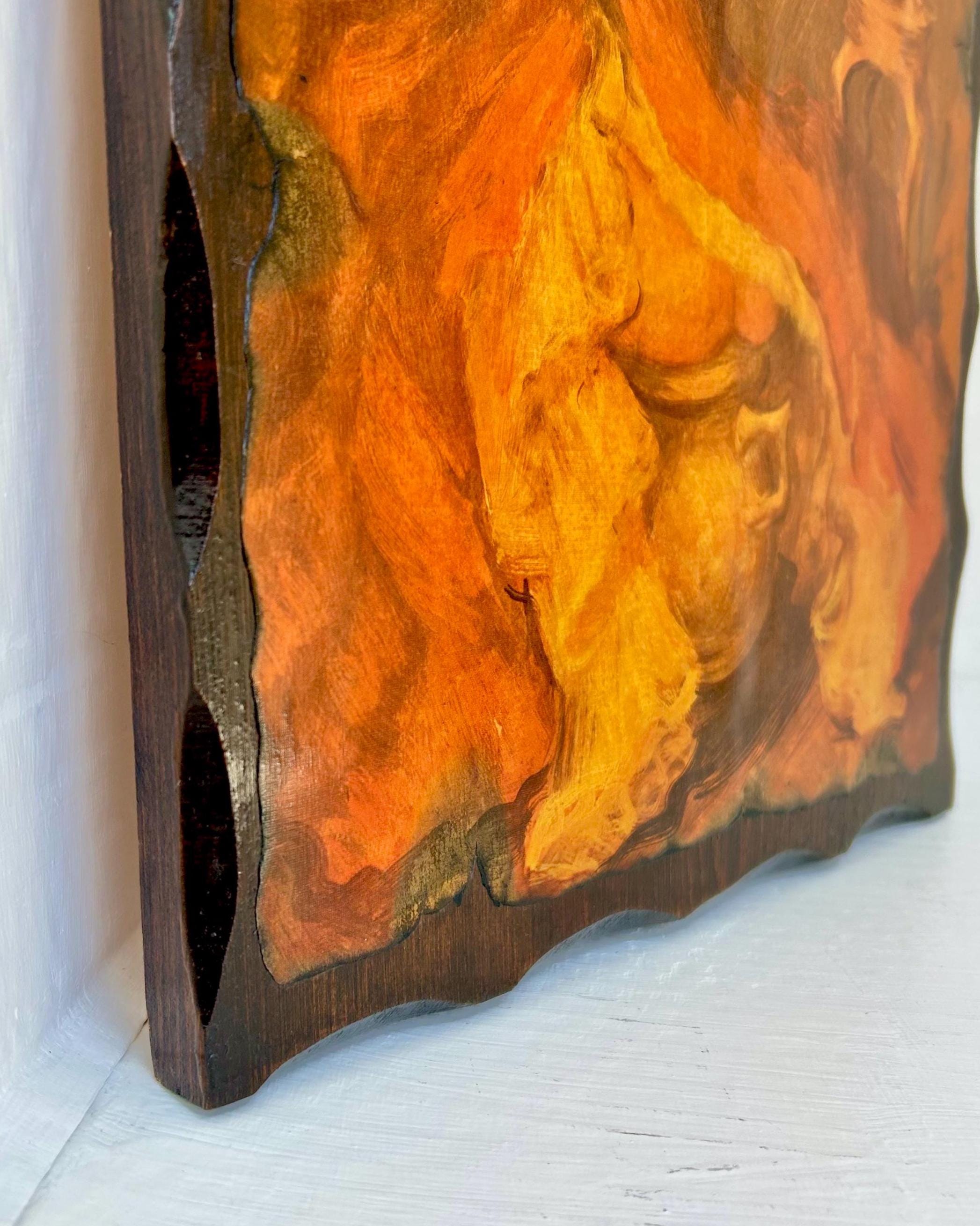 Vintage Kitsch Burlesque Lady Wall Hanging: Burnished Wood Decor