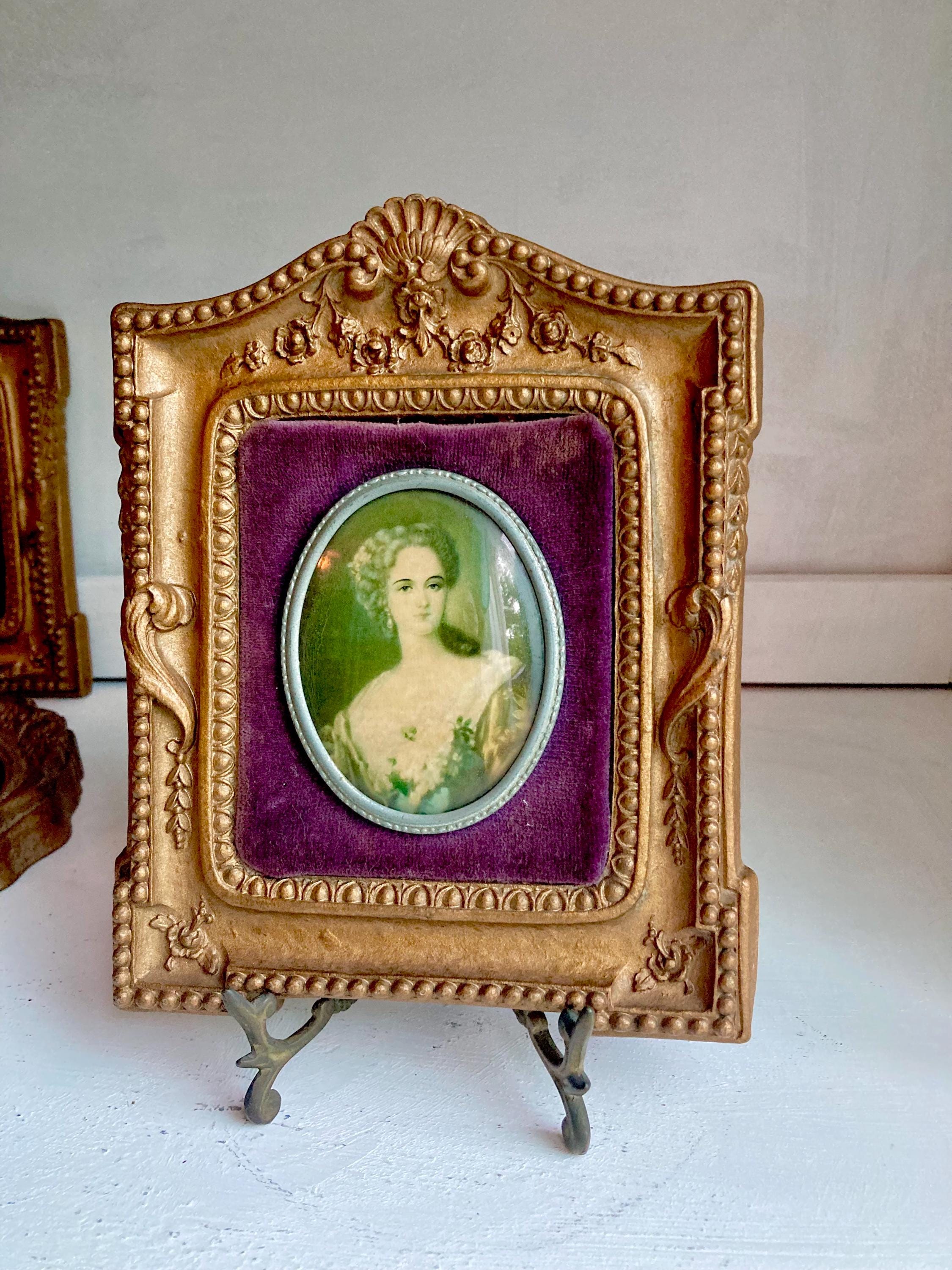Vintage Framed Cameo Portrait: Gilt Floral Wood & Velvet Decor - Choose 1