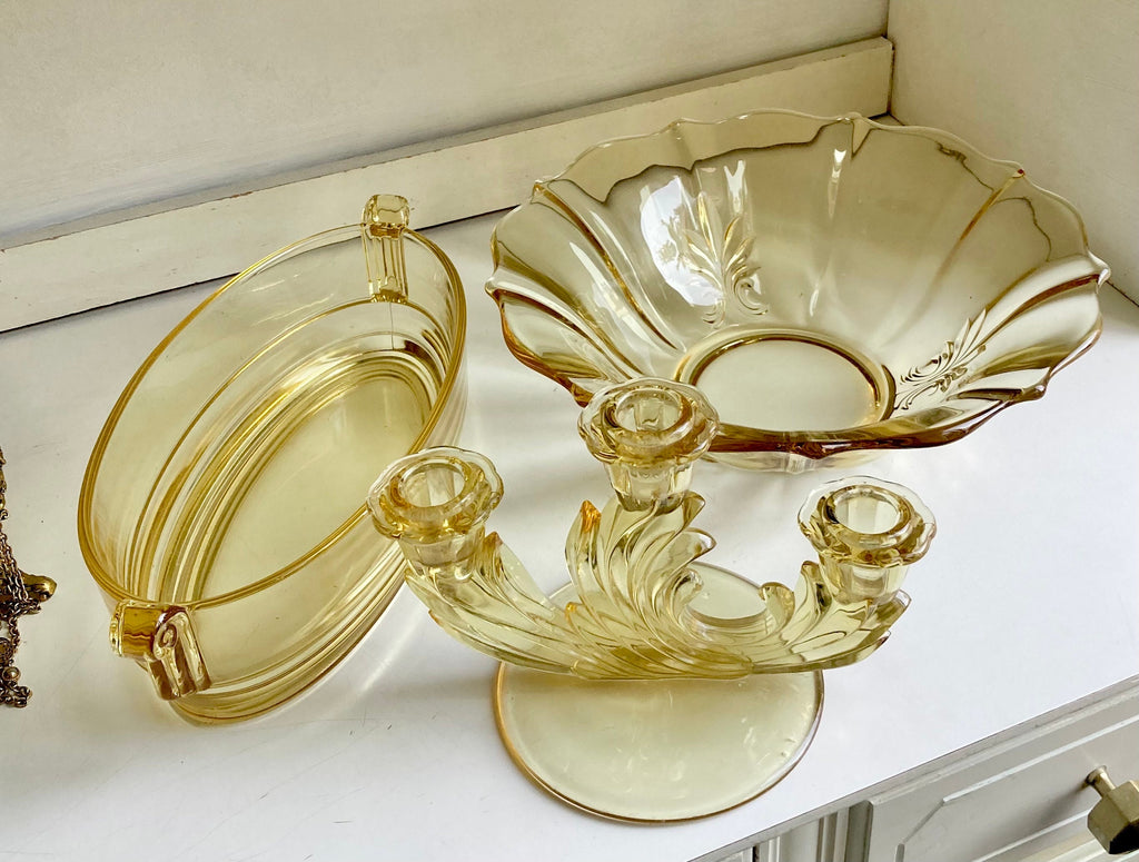 Vintage Yellow Topaz Depression Glass - Fostoria, Lancaster Landrum