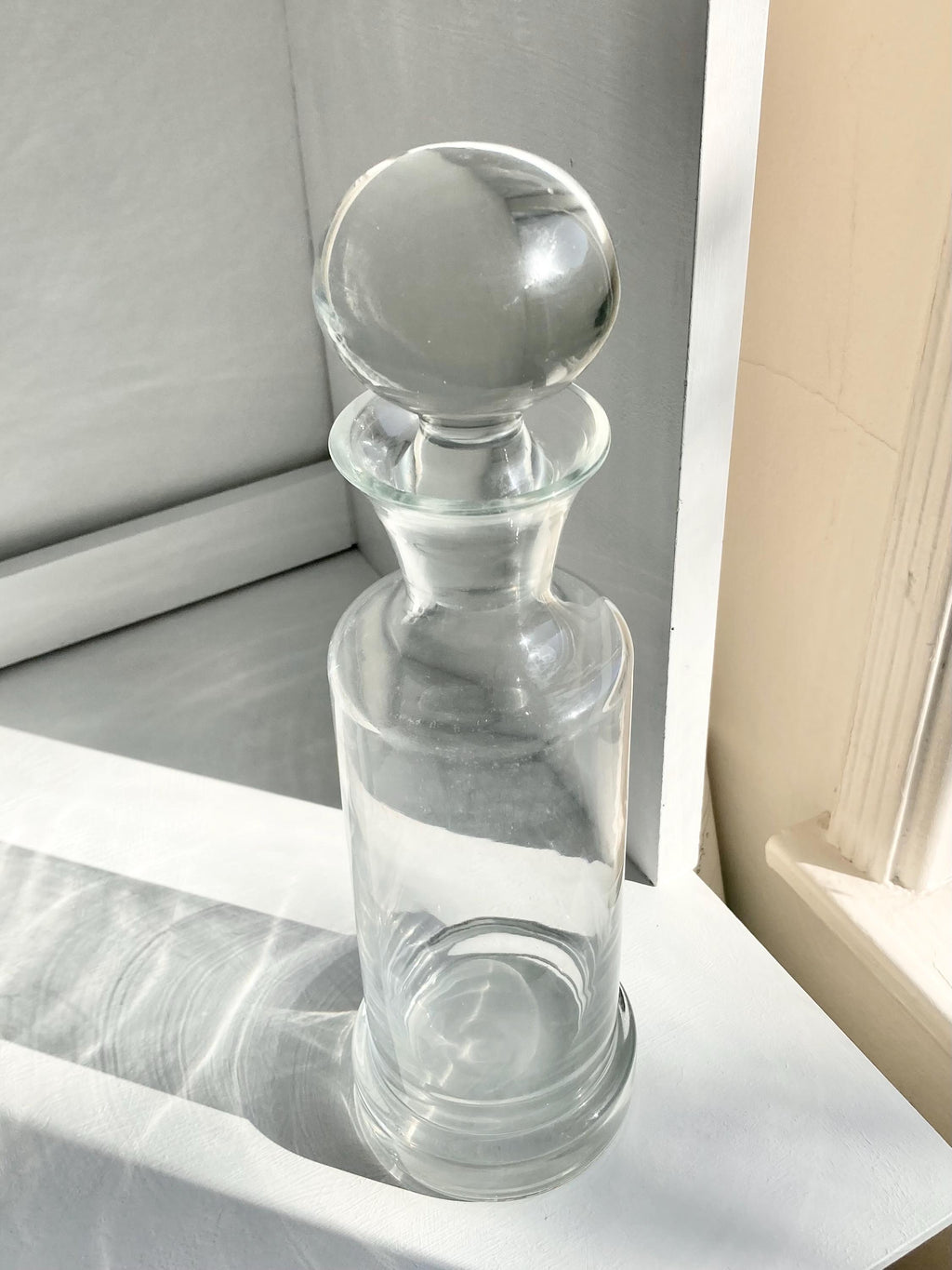 Vintage Blown Glass Decanter: Heavy Clear Glass Stopper, 32 oz