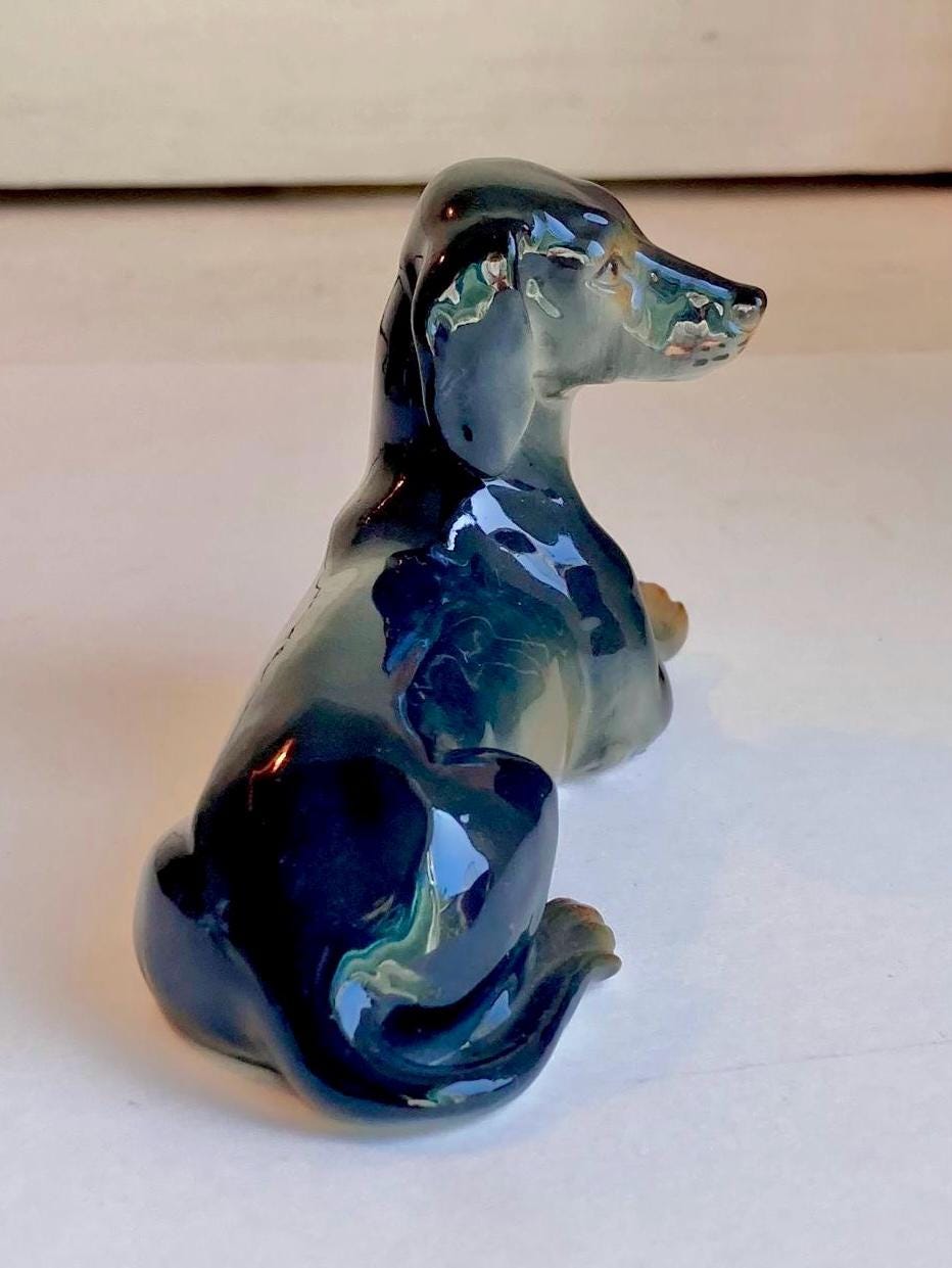 Vintage German-made Ceramic Dog Figurine - Hand painted Lifelike reclining Dacshund