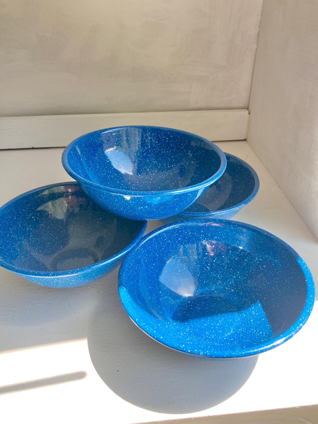 Vintage Enamelware White Speckled Blue Metal Dining for Outdoors and Camping: Choose from options
