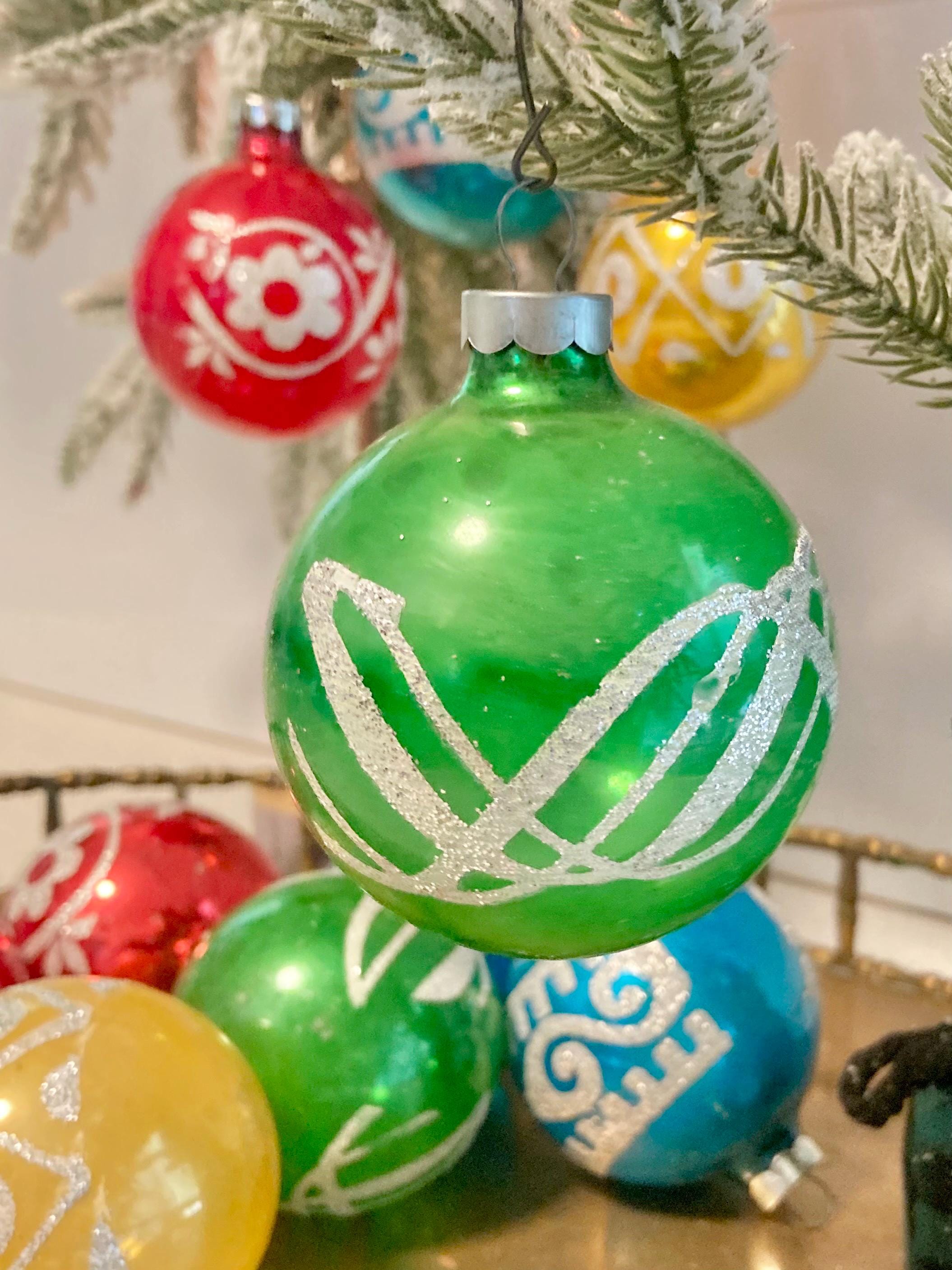 Vintage Mercury Glass Christmas Bulb – Glitter Stencil Ornaments