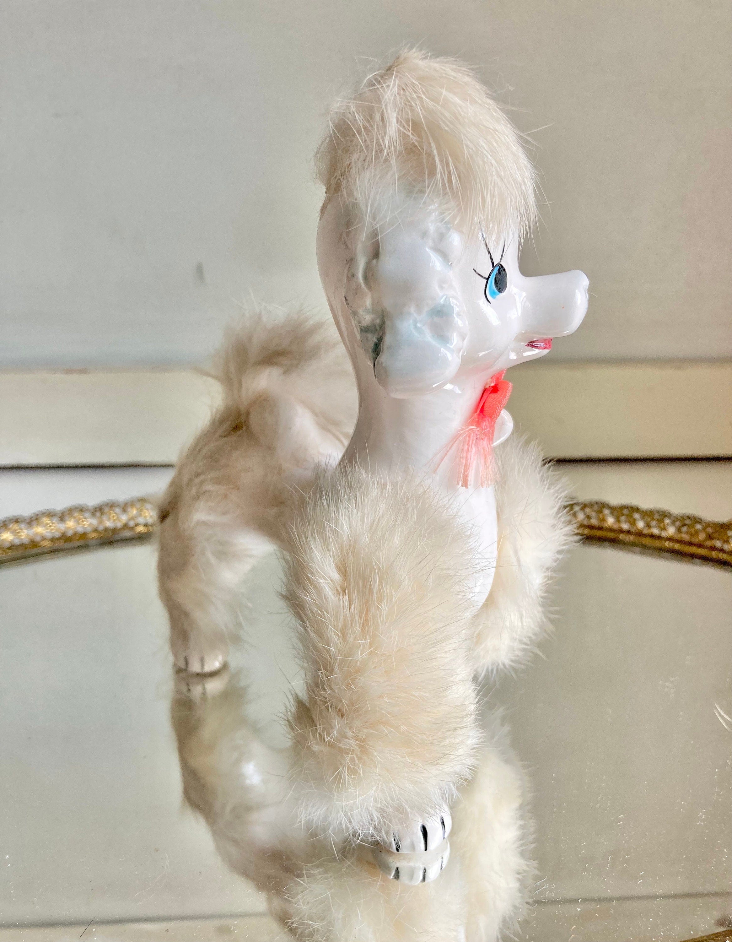 Midcentury Anthropomorphic Ceramic Dog, Cat, Skunk - Hand painted, applied Fur - Japan - Choose from 3