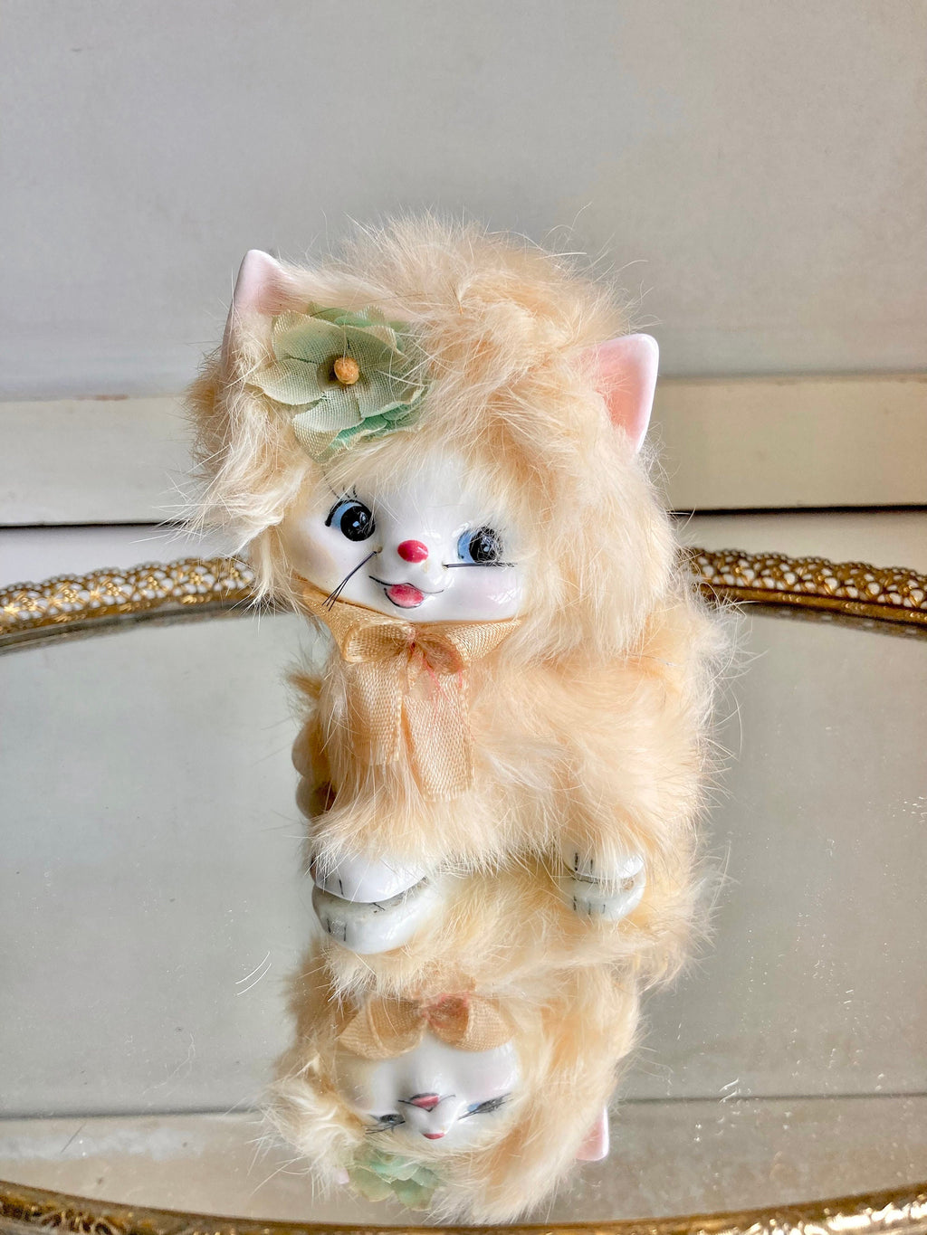Midcentury Anthropomorphic Ceramic Dog, Cat, Skunk - Hand painted, applied Fur - Japan - Choose from 3