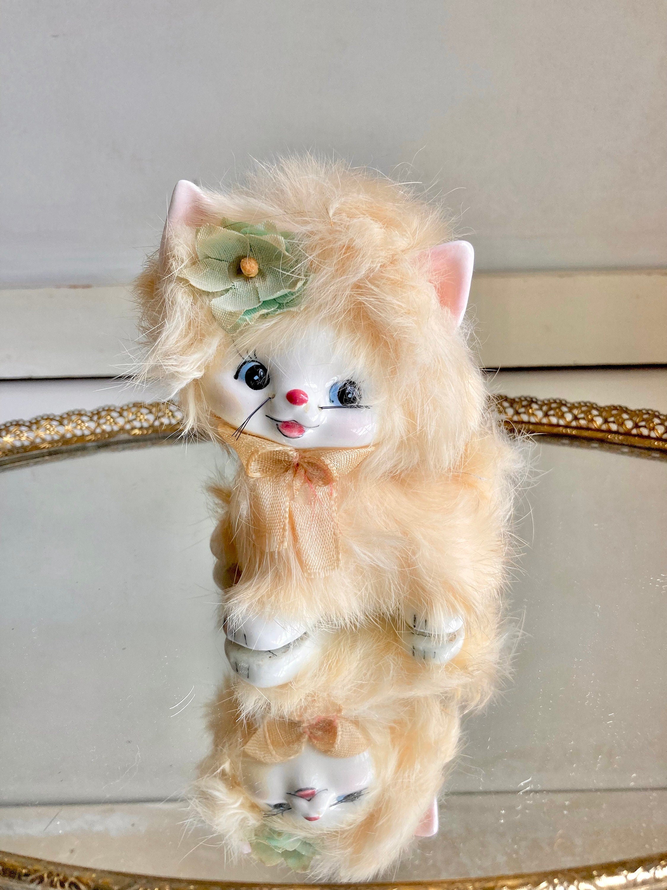 Midcentury Anthropomorphic Ceramic Dog, Cat, Skunk - Hand painted, applied Fur - Japan - Choose from 3