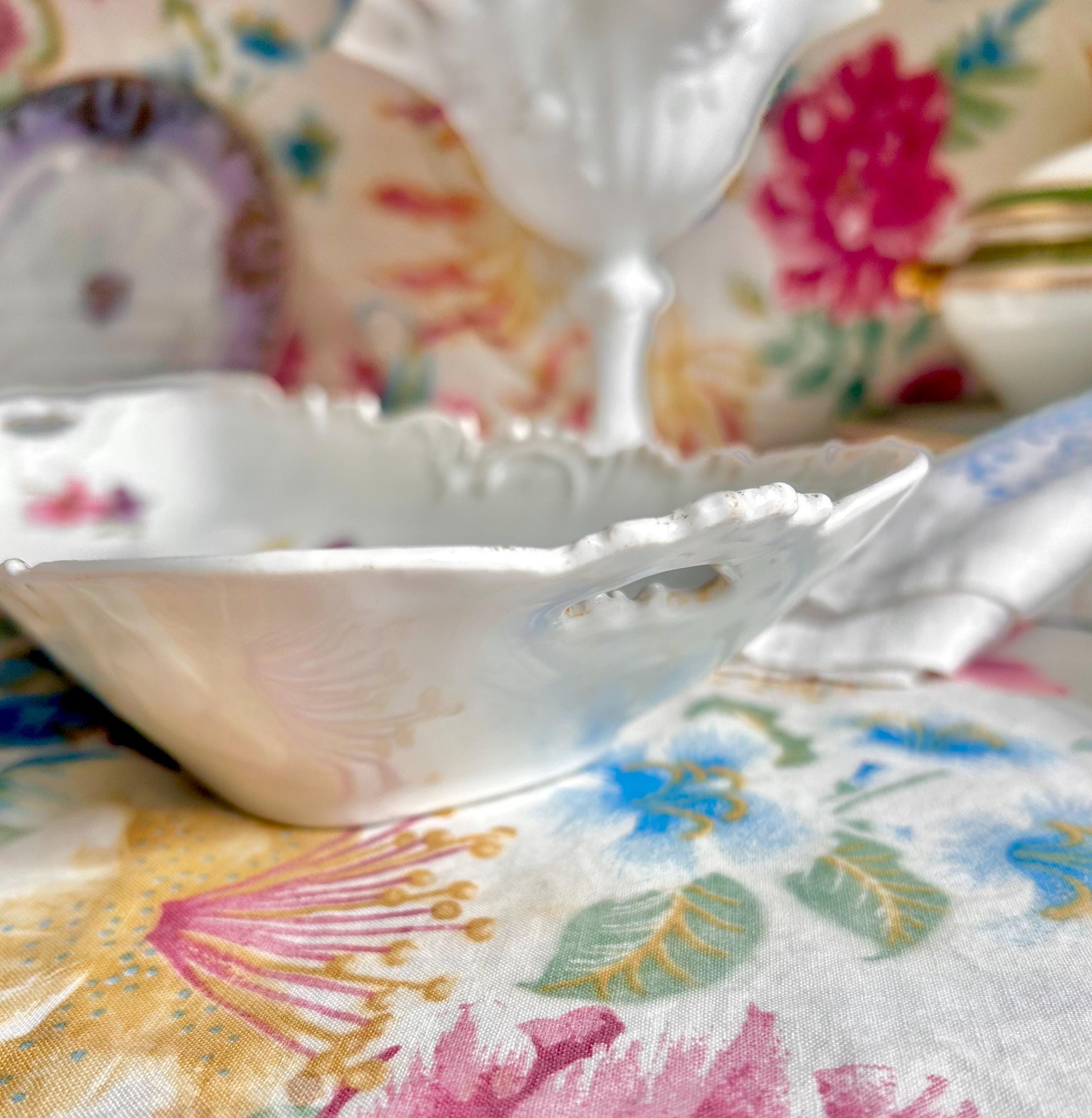 Vintage Porcelain Tray: Pink & Purple Poppies, Gilt Rim, Bavaria Germany