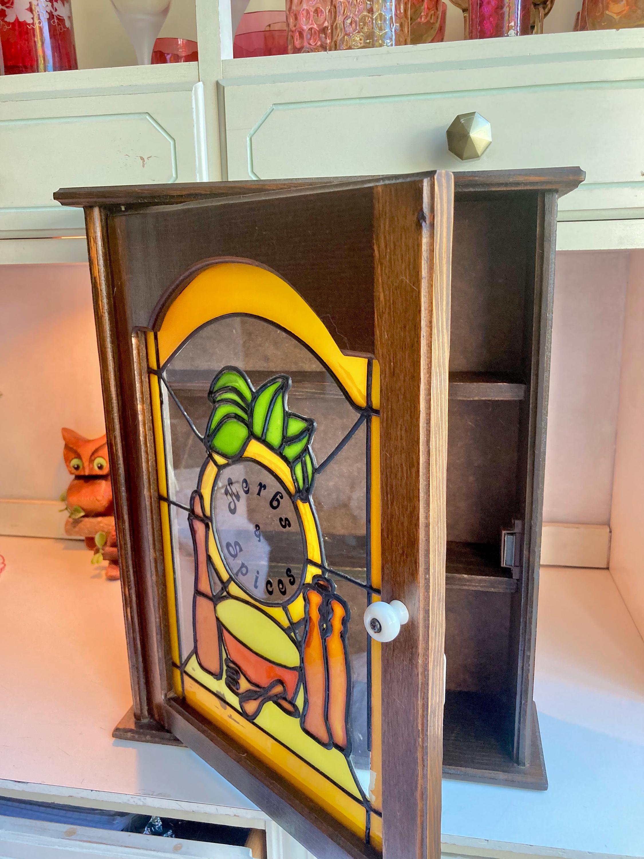 Vintage Stained Glass Spice Cabinet: Montgomery Ward Americana Pantry
