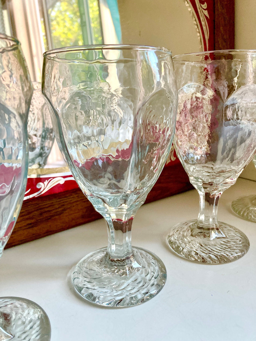 Set of 4 Vintage MCM Libbey Chivalry Clear Goblets - Textured Paneled Glass 6.5"