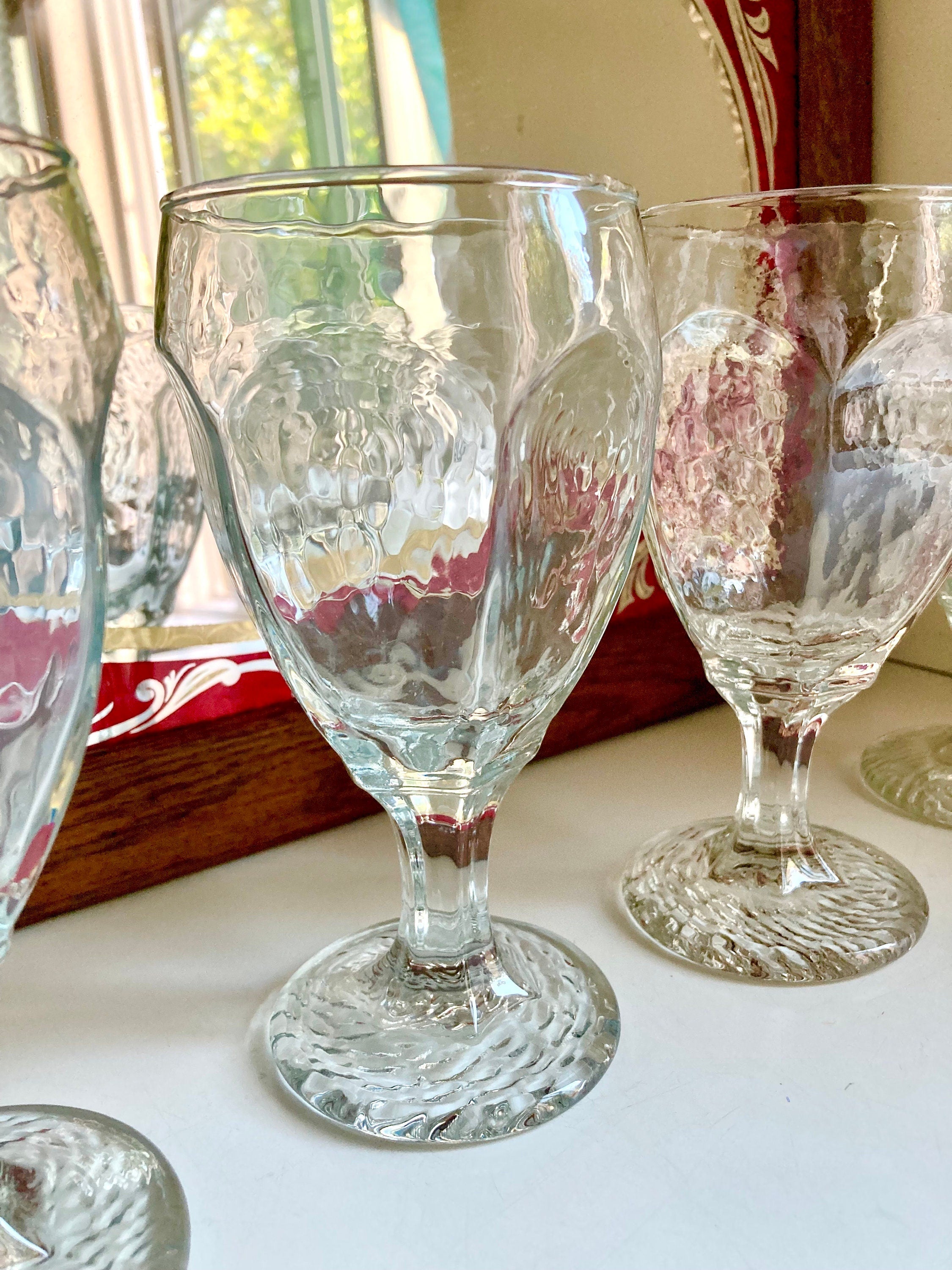 Set of 4 Vintage MCM Libbey Chivalry Clear Goblets - Textured Paneled Glass 6.5"