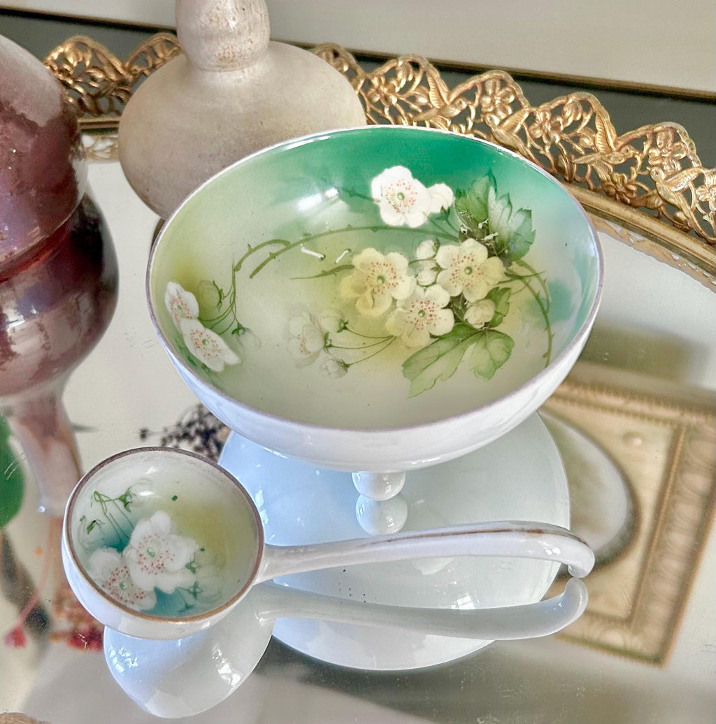 Vintage Transferware Porcelain Condiment Bowl and Serving spoon Reinhold Schlegelmilch (RS) Germany