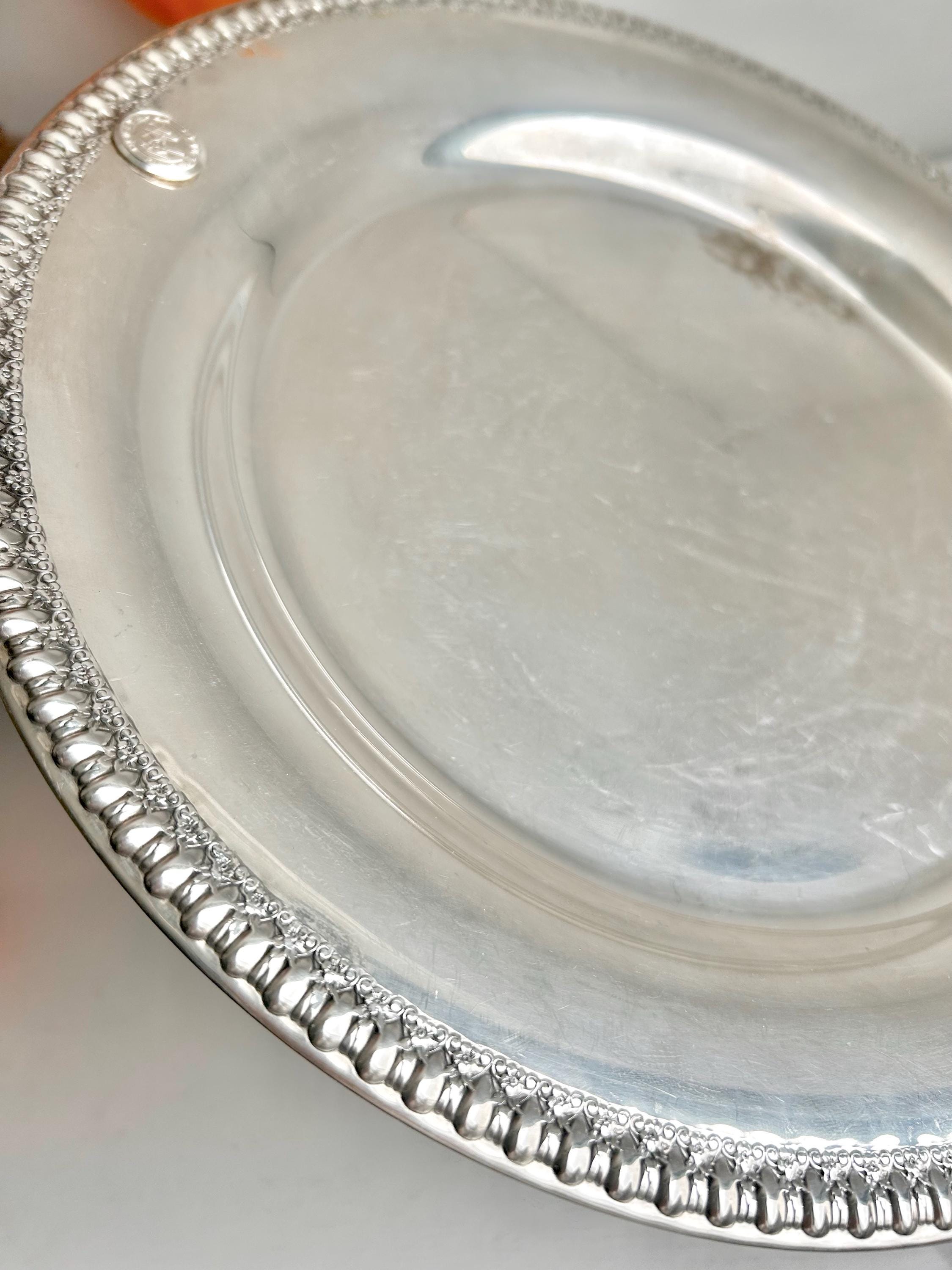 Vintage Wilcox Silver-Plated Platter: Brandon Hall Gadroon Rim, Hollywood Musketeers