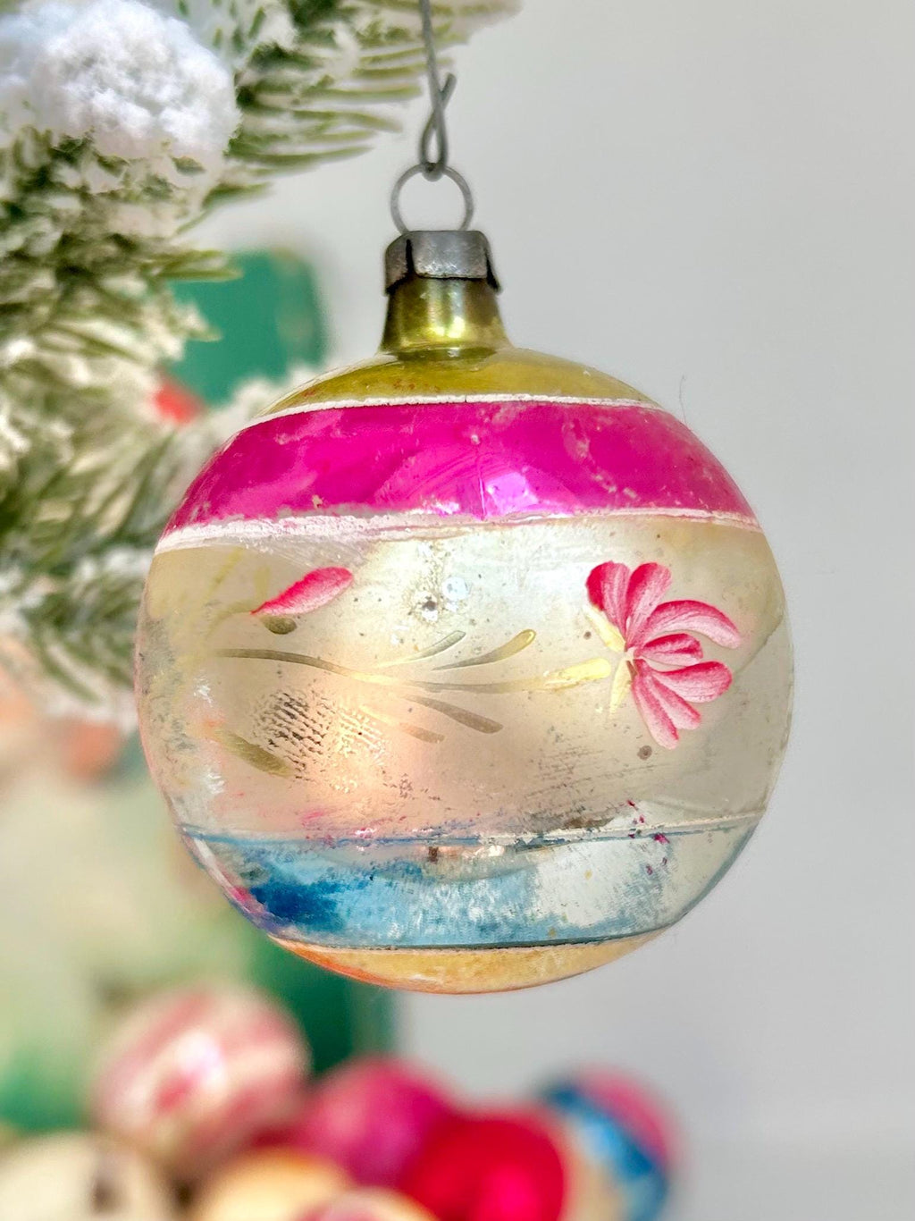 Vintage Hand-Painted Glass Christmas Ornament: European Xmas Tree Bulb