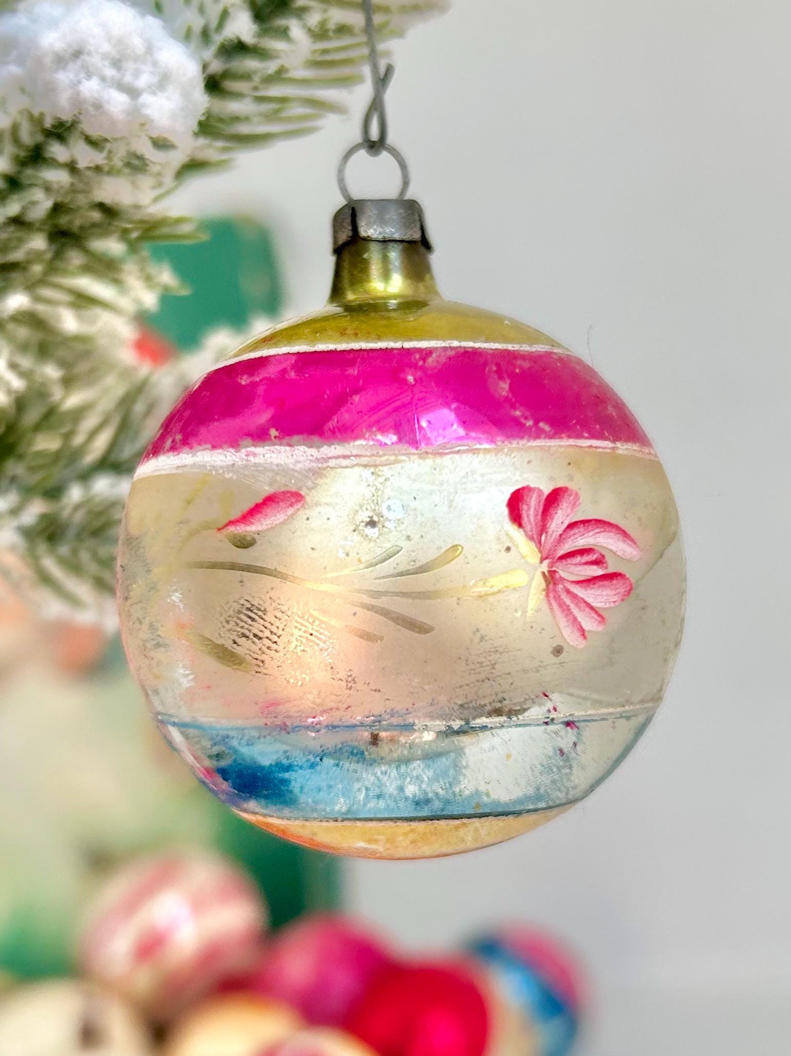 Vintage Hand-Painted Glass Christmas Ornament: European Xmas Tree Bulb