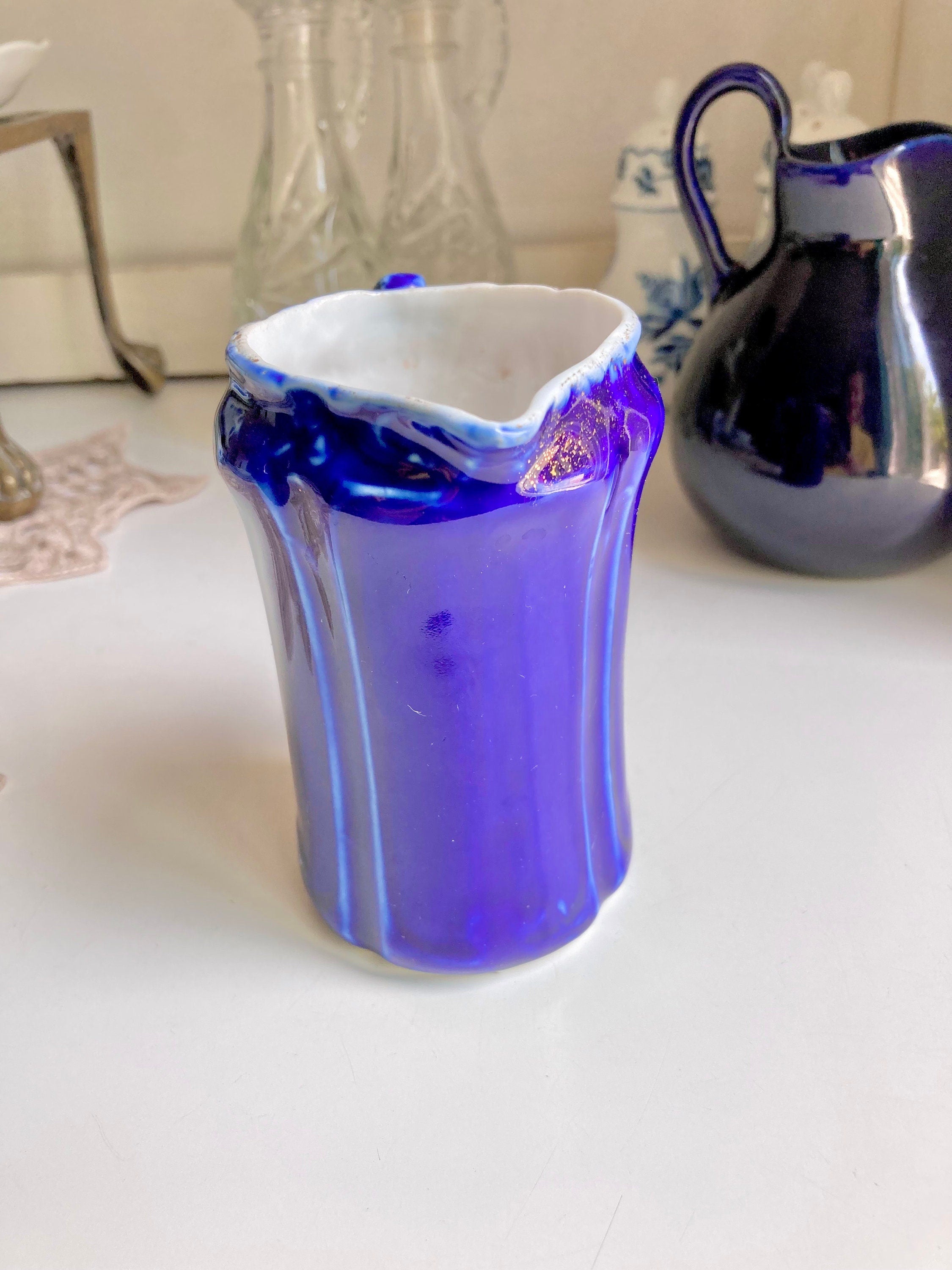 Antique Blue Ceramic Creamer Pitcher: Flow Blue or Cobalt, Choice