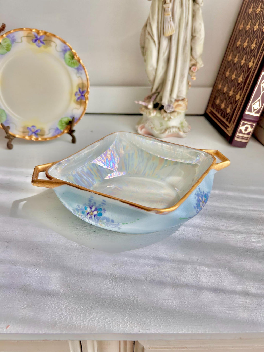 Antique EPIAG Porcelain Dish: Hand-Painted Floral Luster Bowl