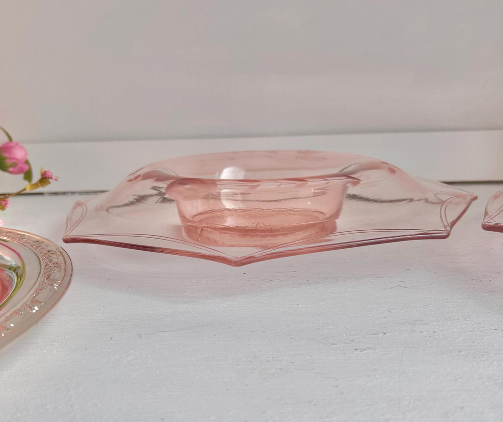Vintage Pink Depression Glass Bowls – Etched Floral Rolled Rim, CHOICE