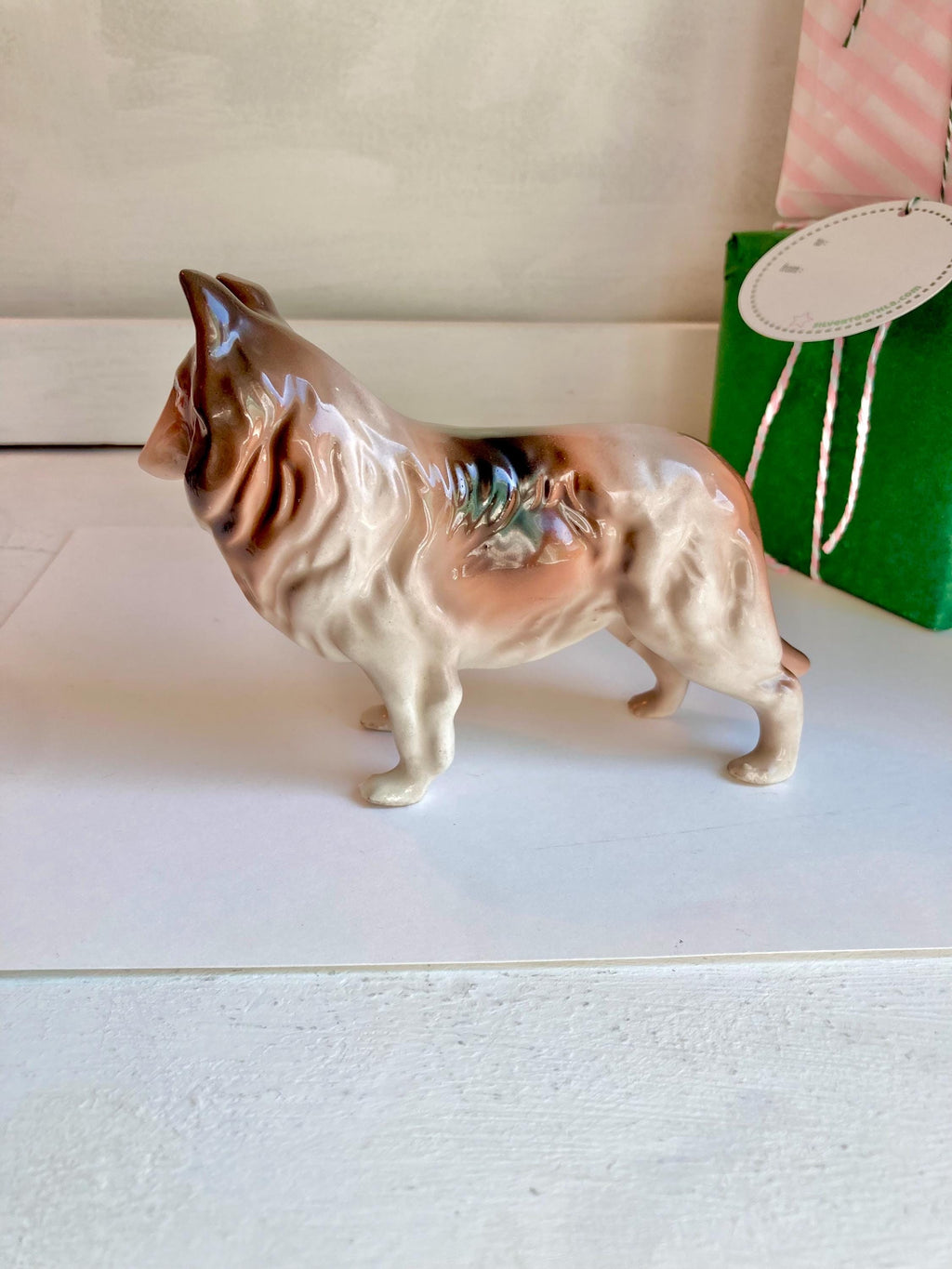 Vintage Collie Figurine - Hand Painted Doggie Statuette